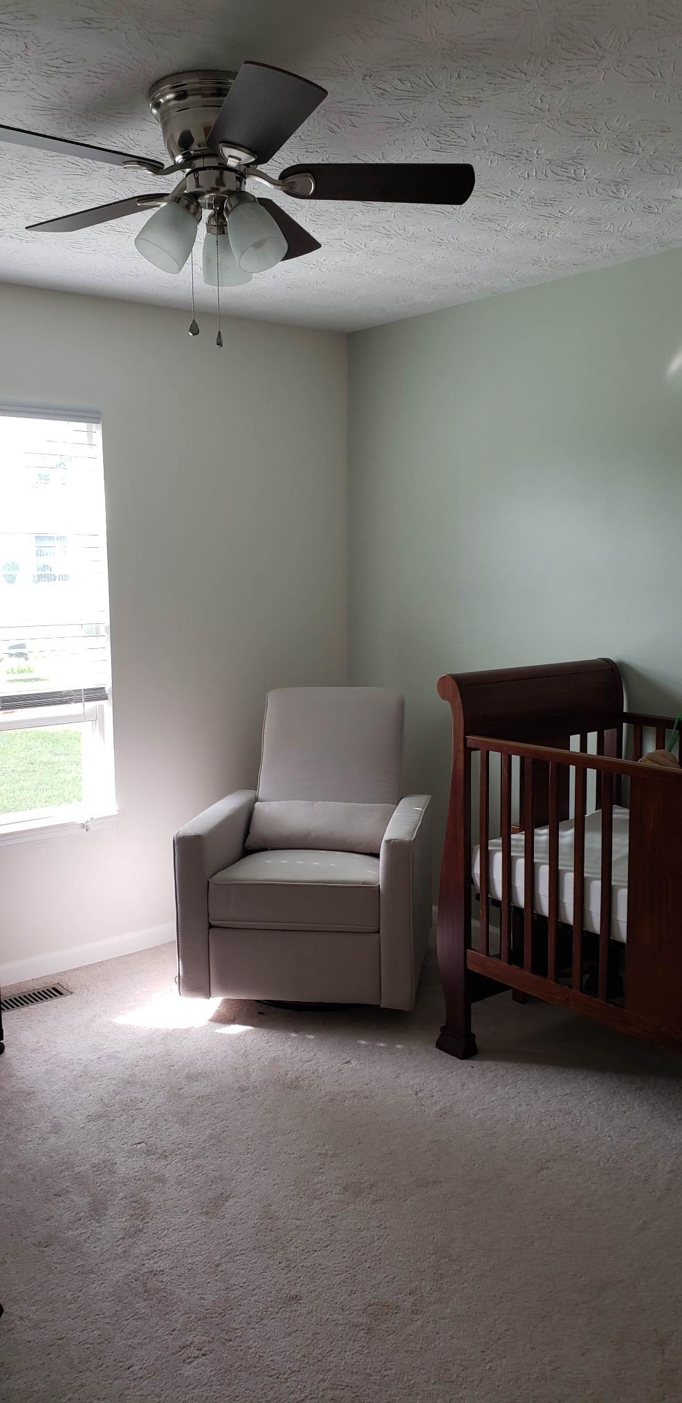 DaVinci Piper Swivel Glider Recliner Chair, Heathered Blue w/Cream Piping customer photo 1