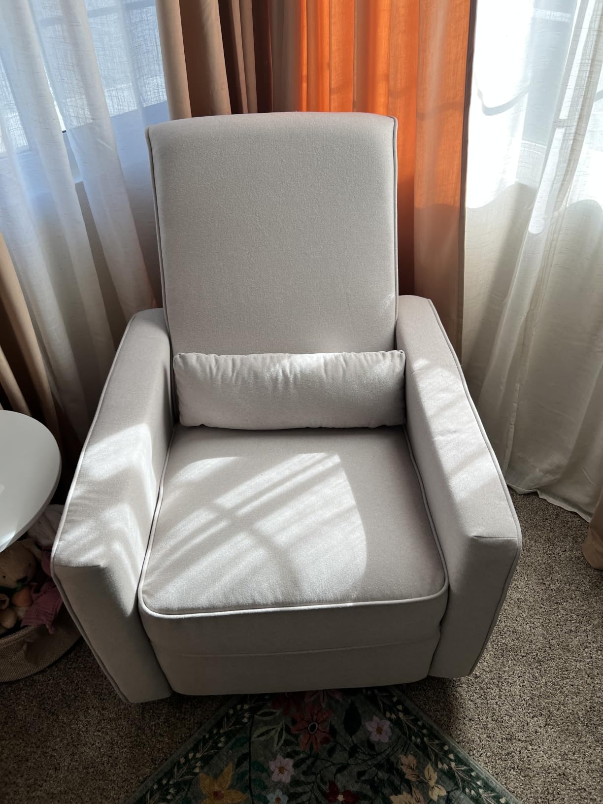 DaVinci Piper Swivel Glider Recliner Chair, Heathered Blue w/Cream Piping customer photo 2