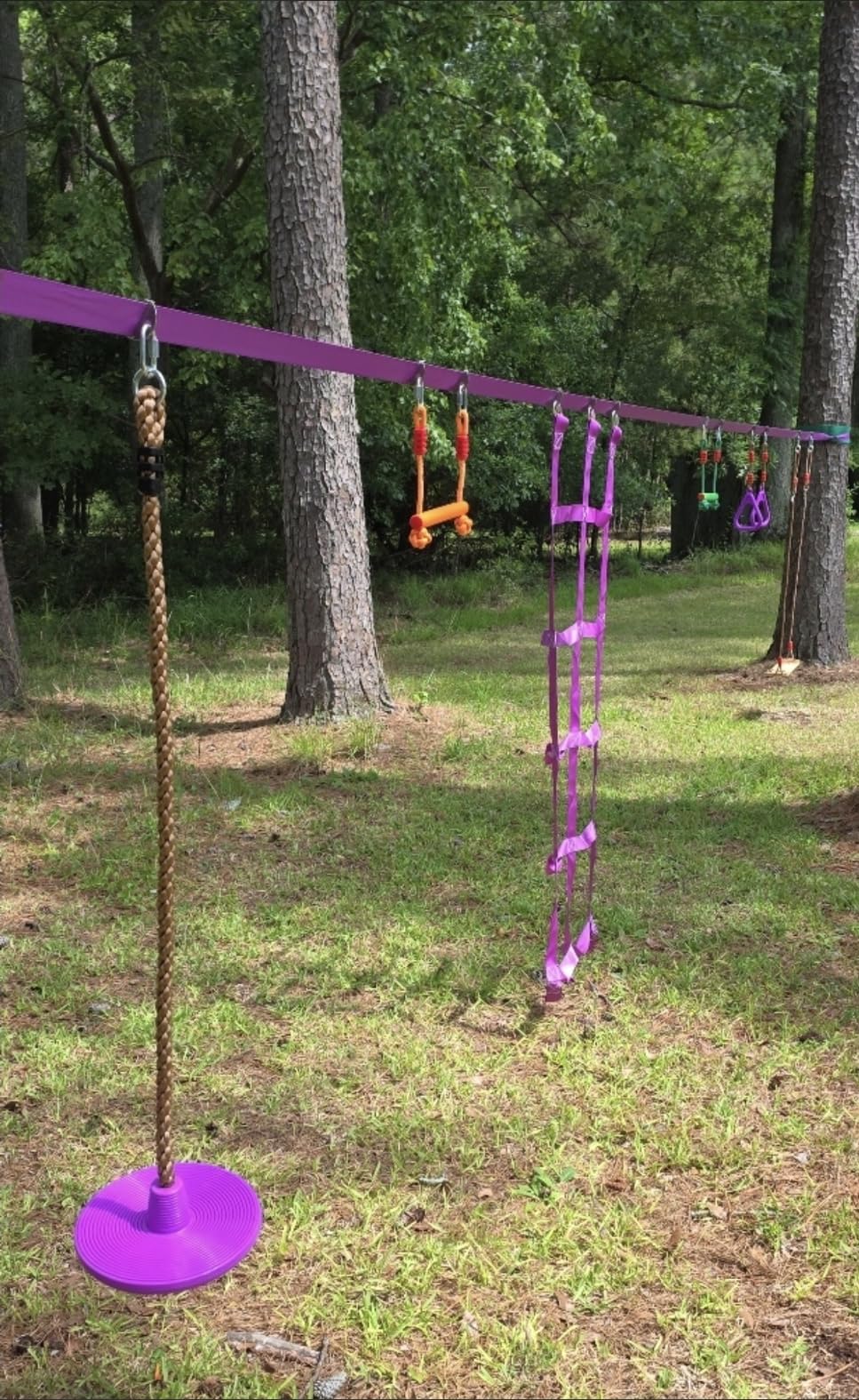 AOBOTE Ninja Warrior Obstacle Course for Kids,2x56ft Slackline with 12 Accessories,Saucer Swing with 360 Degree Rotating Wheel,Ninja Course for Kids Outside(AB010001-3) customer photo 1