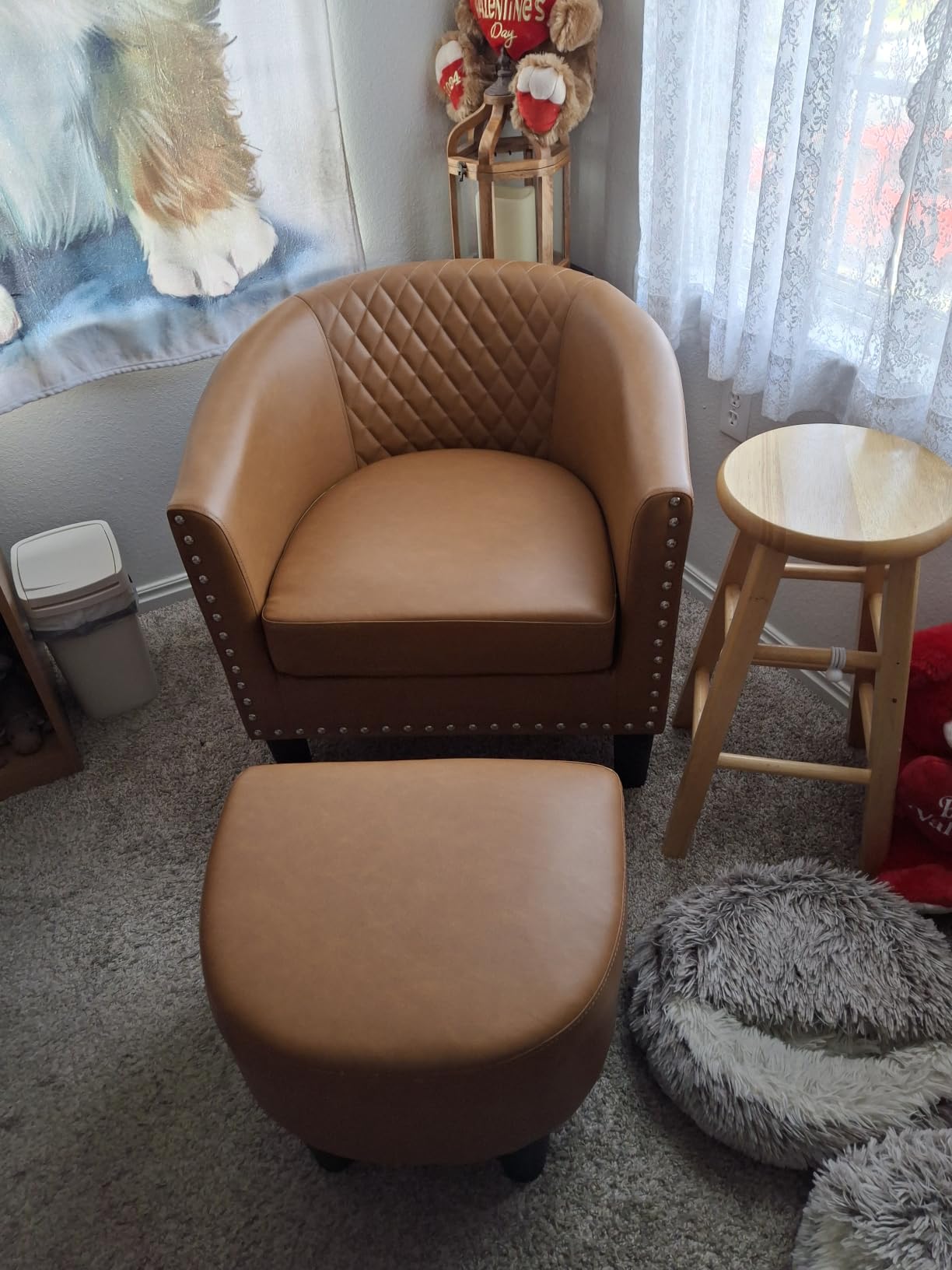 INZOY Modern Accent Chair with Ottoman for Small Space, Club Chair with Ottoman Set, Comfy Fabric Barrel Reading Chairs for Living Room Bedroom, Round Reading Chair with Foot Rest, Flower Pattern customer photo 2
