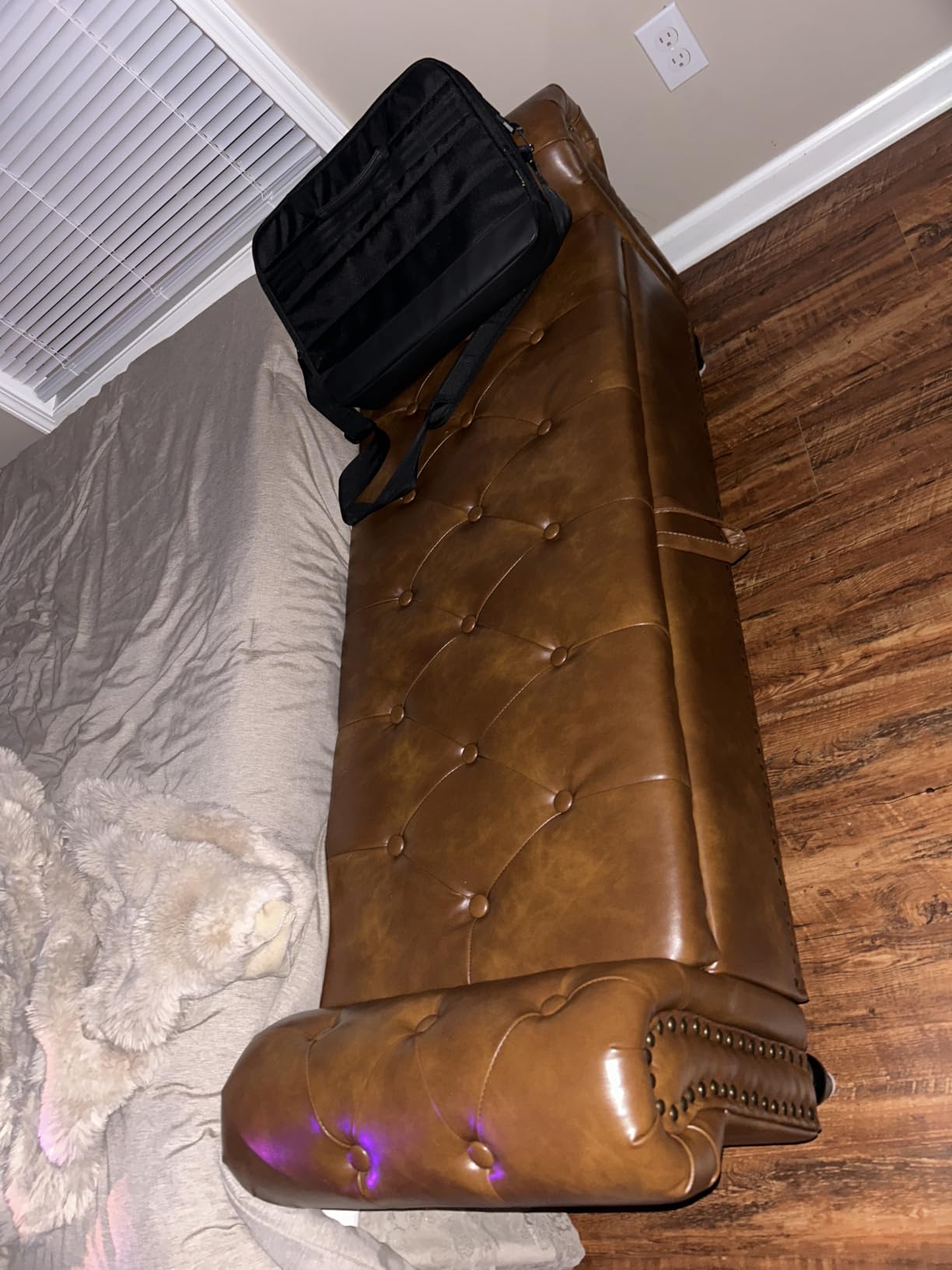 Furniliving Storage Ottoman Bench, Leather Benches End of Bed Bench with Solid Wood Legs Upholstered Ottoman Bench with Storage Indoor Bench for Living Room with Rolled Arm, Entryway, YellowBrown customer photo 2