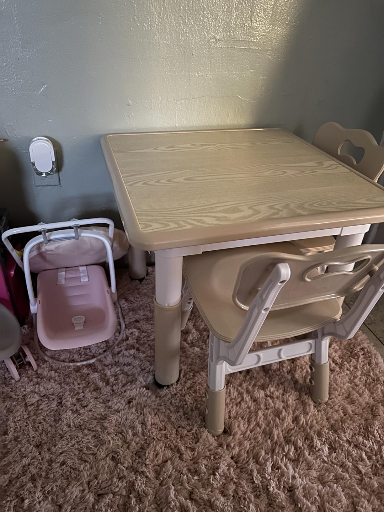 Height Adjustable Kids Table and Chairs Set (2 Chairs) for Ages 2-8 | Non-Slip Toddler Activity Table with Wipe-Clean Desktop, Montessori Learning & Art Drawing Desk for Home Preschool Classroom customer photo 2