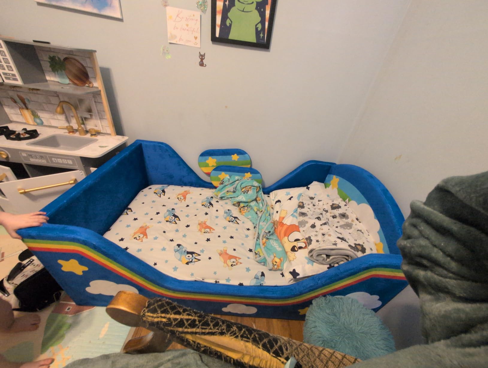weeonekids Toddler Bed, Child Bed for Kids with Extra Safty Broad, Standard Crib Size Toddler Bed, Certified Fabric Toddler Beds,Toddler Flood Bed (Gray) customer photo 2