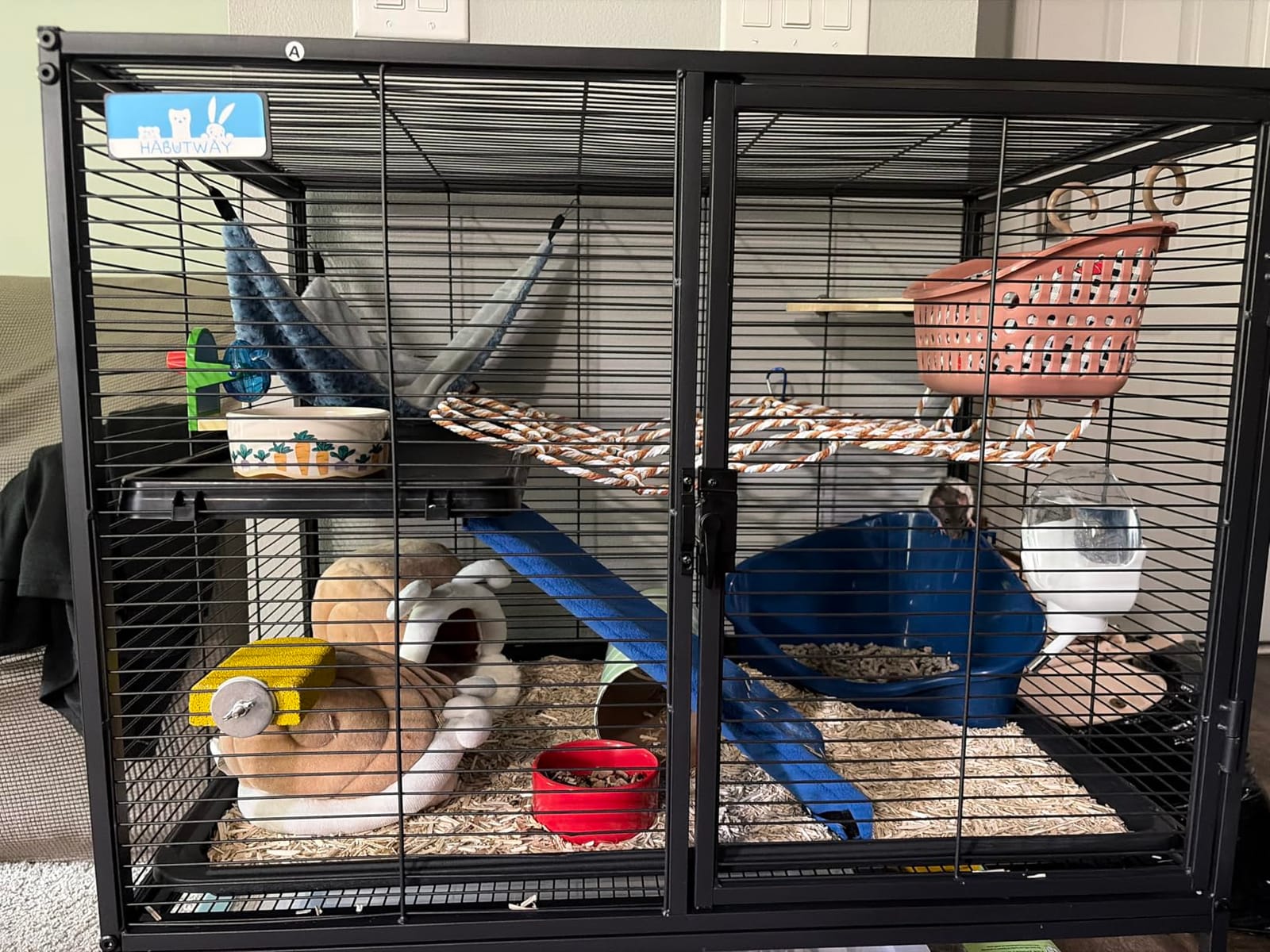 HABUTWAY 40''H Large Metal Rolling Ferrets Cage, 2-Tiers Small Animal Cages, Cage for Rats/Chinchillas, 0.5'' Bar Spacing for Ferret,Small Animal Cage w/Removable Ramp & Platform customer photo 2