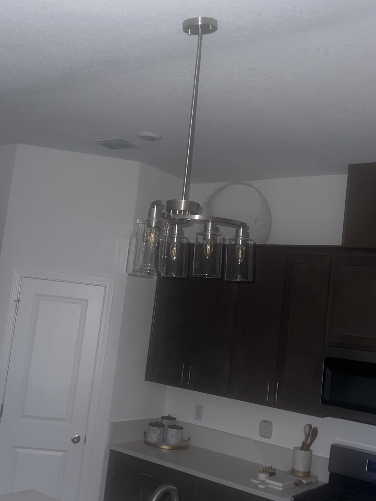 CNRATYE 6-Light Modern Farmhouse Black Chandelier, Contemporary Dining Room Light Fixture, Adjustable Height Hanging Industrial Pendant Lights Kitchen Island, Clear Glass Shade customer photo 1