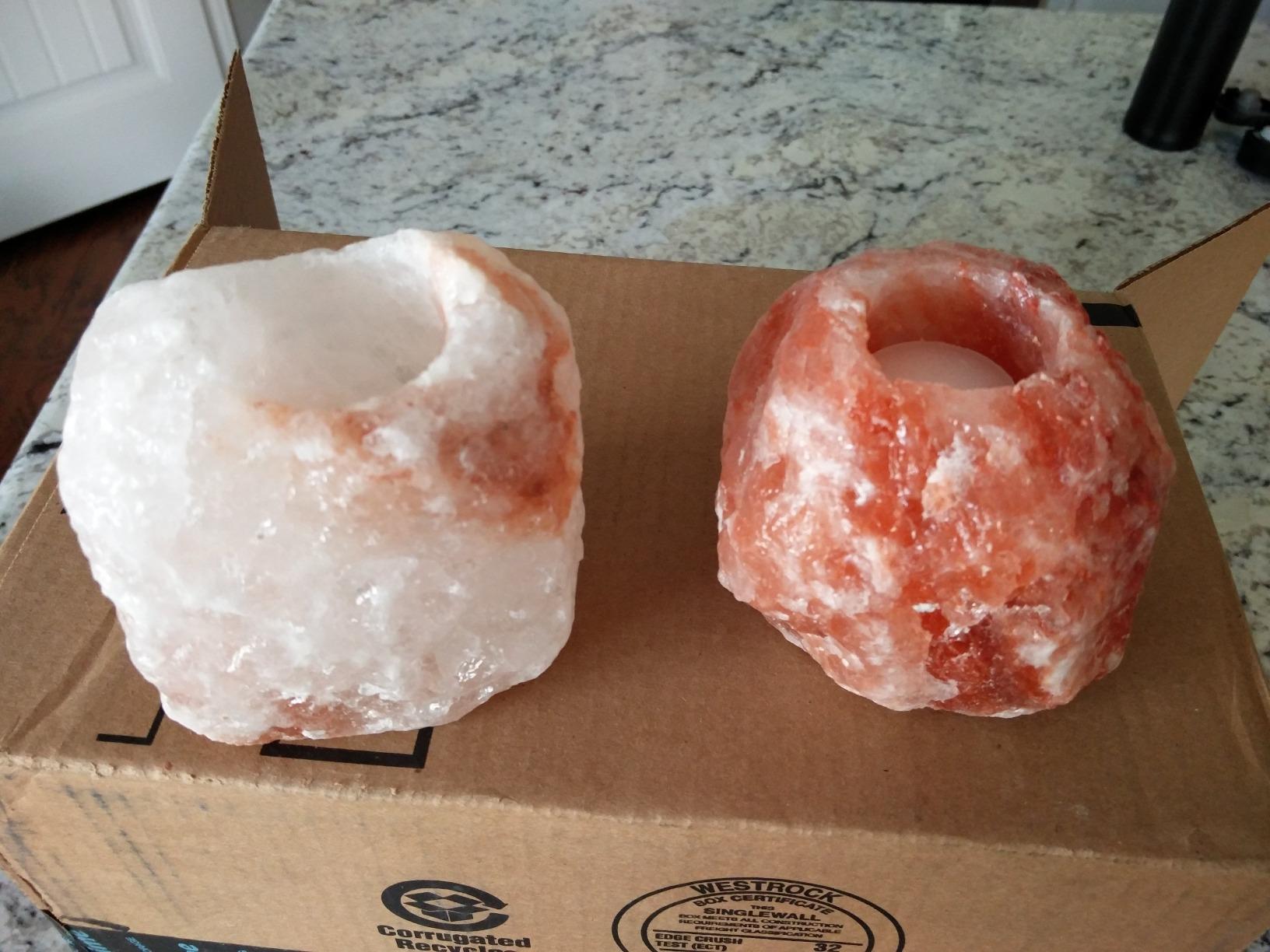 WBM LLC Glow Home Décor Natural Style Hand Carved Himalayan Pink Salt Rock 1 Hole Tealight Candle Holder, Set of 2 customer photo 1