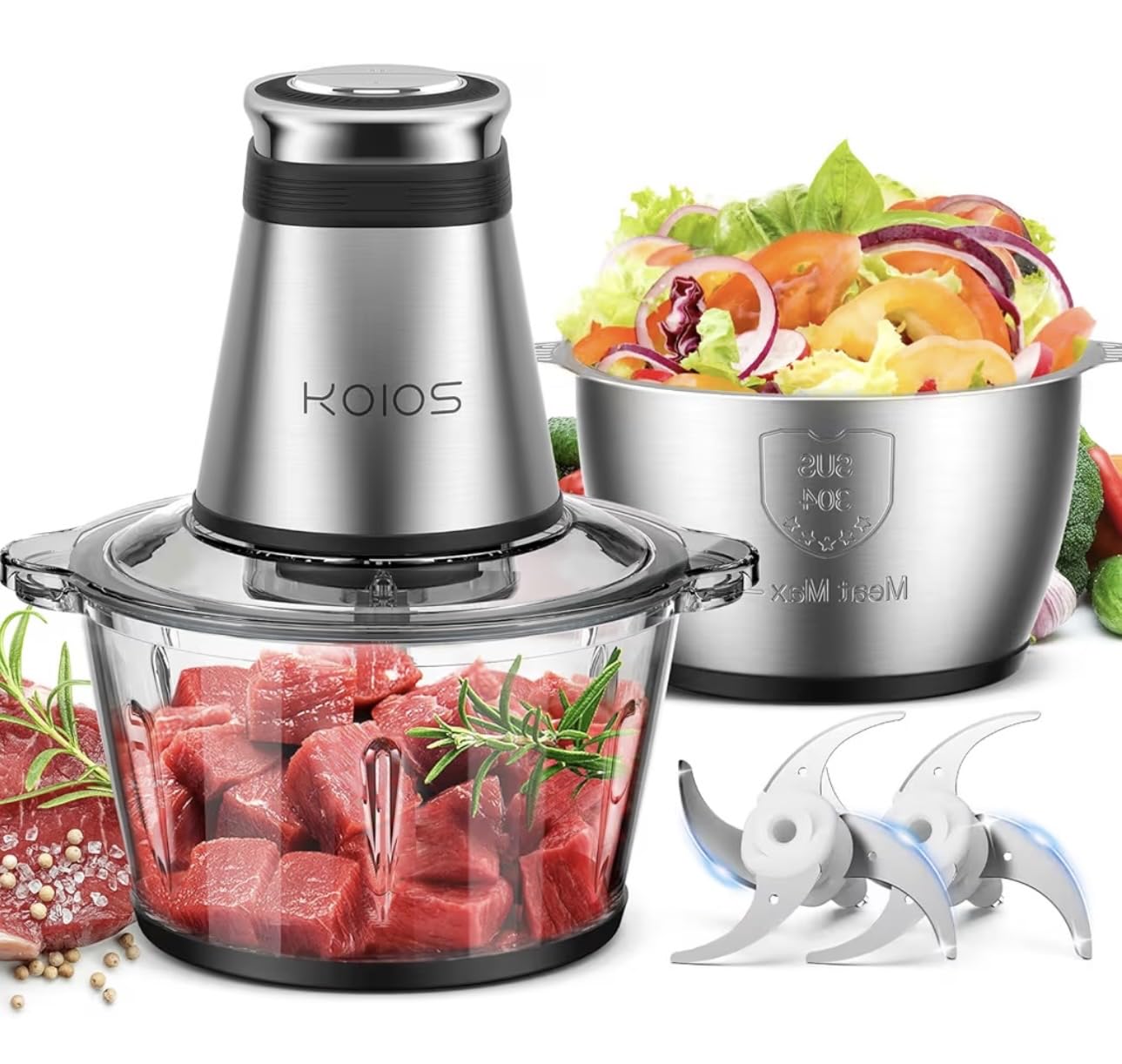 KOIOS Food Processor, 500W Electric Food Chopper with 2 Bowls (8 Cup+8 Cup) & 2 Bi-Level Blades&, Small Electric Grinder Meat Processor for Nuts, Meat, Onion, Garlic, Baby Food, Black customer photo 2