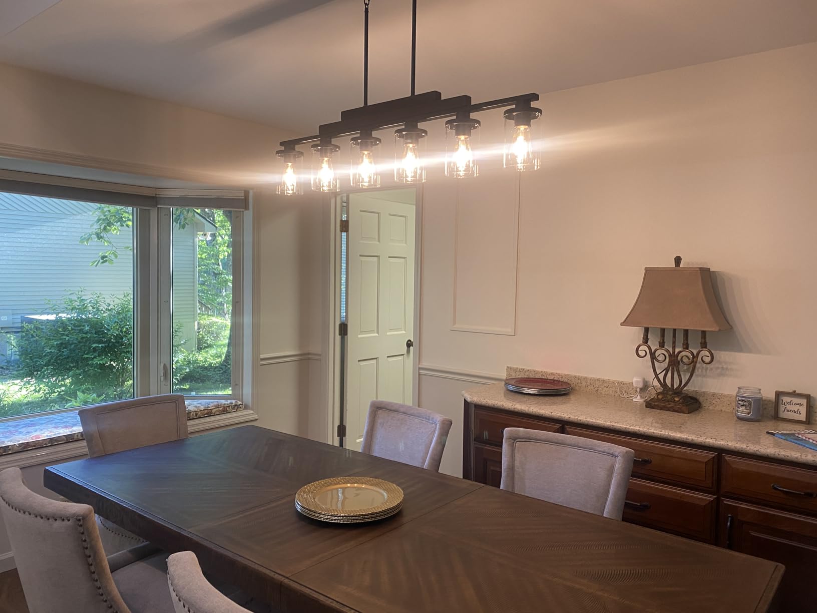 Farmhouse Chandelier 6-Light Dining Room Light Fixture Over Table Kitchen Island Lighting Rustic Chandeliers for Dining Light with Glass Shade Wood Pendant Lights Kitchen Island customer photo 2