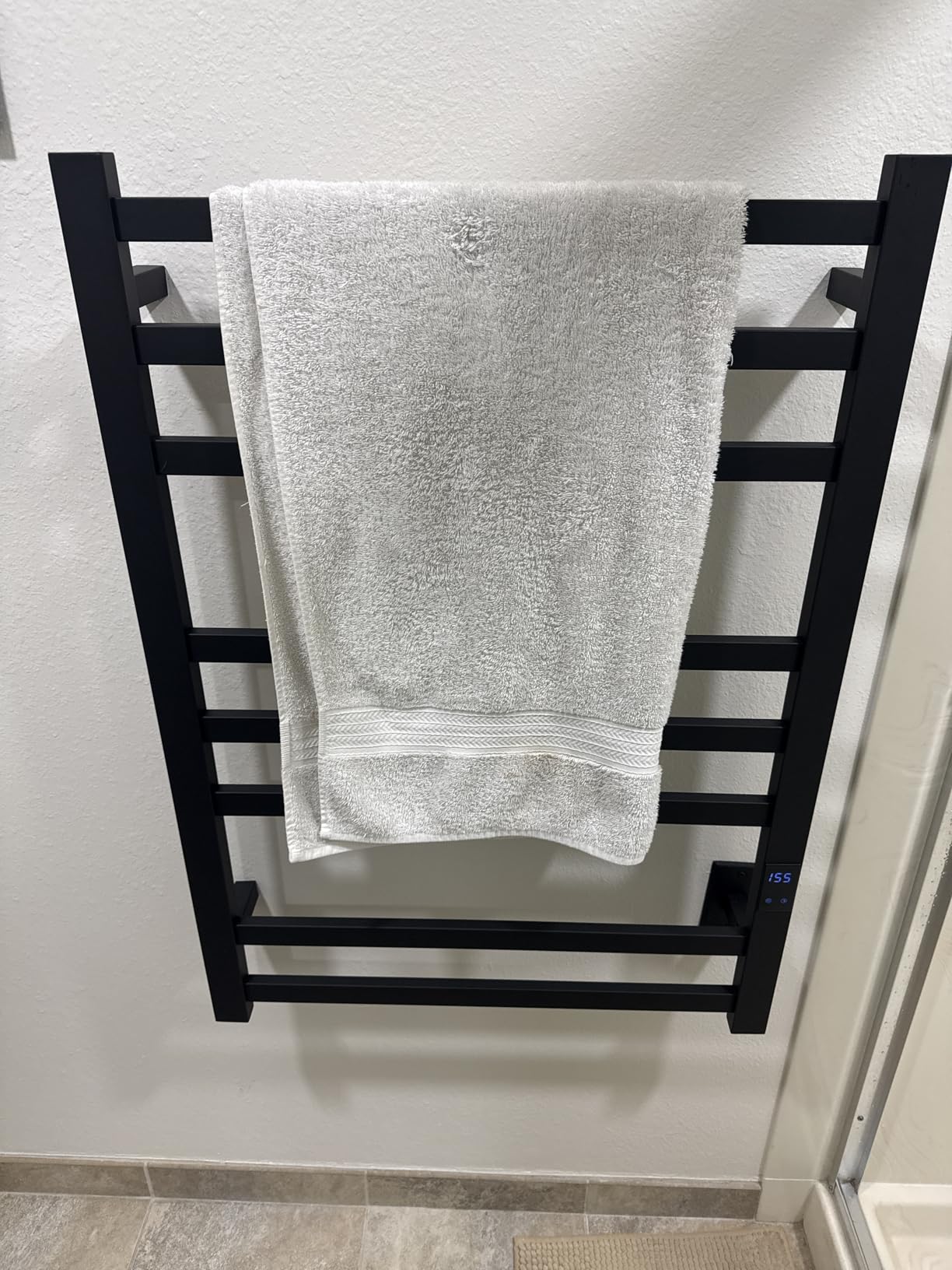 8-Bar Towel Warmer Rack, Brushed 304 Stainless Steel, 115-155°F temp control, 1-24H auto shut-off timer, plug-in or hardwired customer photo 2