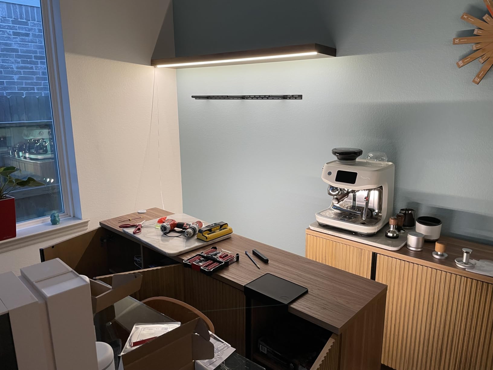 Under Cabinet COB Led Light Strip kit,16.4ft/5m Cuttable 3000K,Diffused Power with 6 Outlets,Touch Switch&Dimmer Strip for Curio Cabinet,Book Shelf,Wardore,Wine Rack customer photo 1