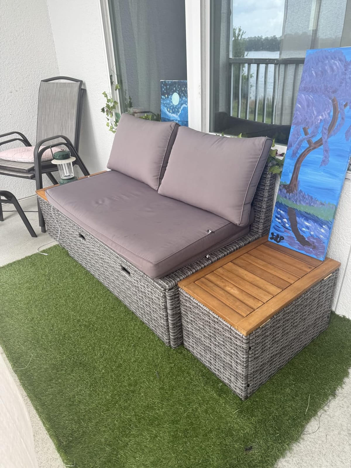 Devoko Patio Day Bed Outdoor Daybed Set, Rattan Lounge Bed with 2 Side Tables for Backyard Porch Poolside Lawn Beach (Navy Blue) customer photo 1