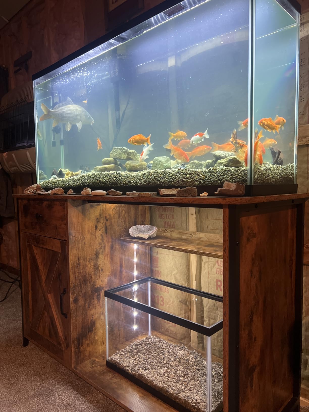 4ever2buy 55-75 Gallon Fish Tank Stand with Power Outlets, LED Light, Heavy Duty Aquarium Stand with Cabinet for Fish Tank Accessories Storage, for Turtle Tank, Reptile Terrarium, 1100LBS, Oak customer photo 1