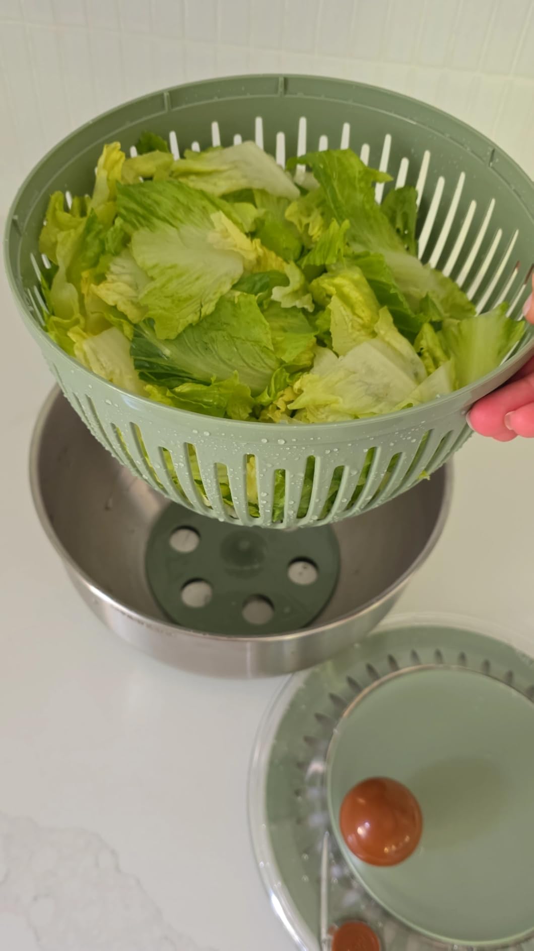 Lunememo Stainless Steel Salad Spinner, BPA Free, Quick Dry & Stop, 5.3 Qt customer photo 1