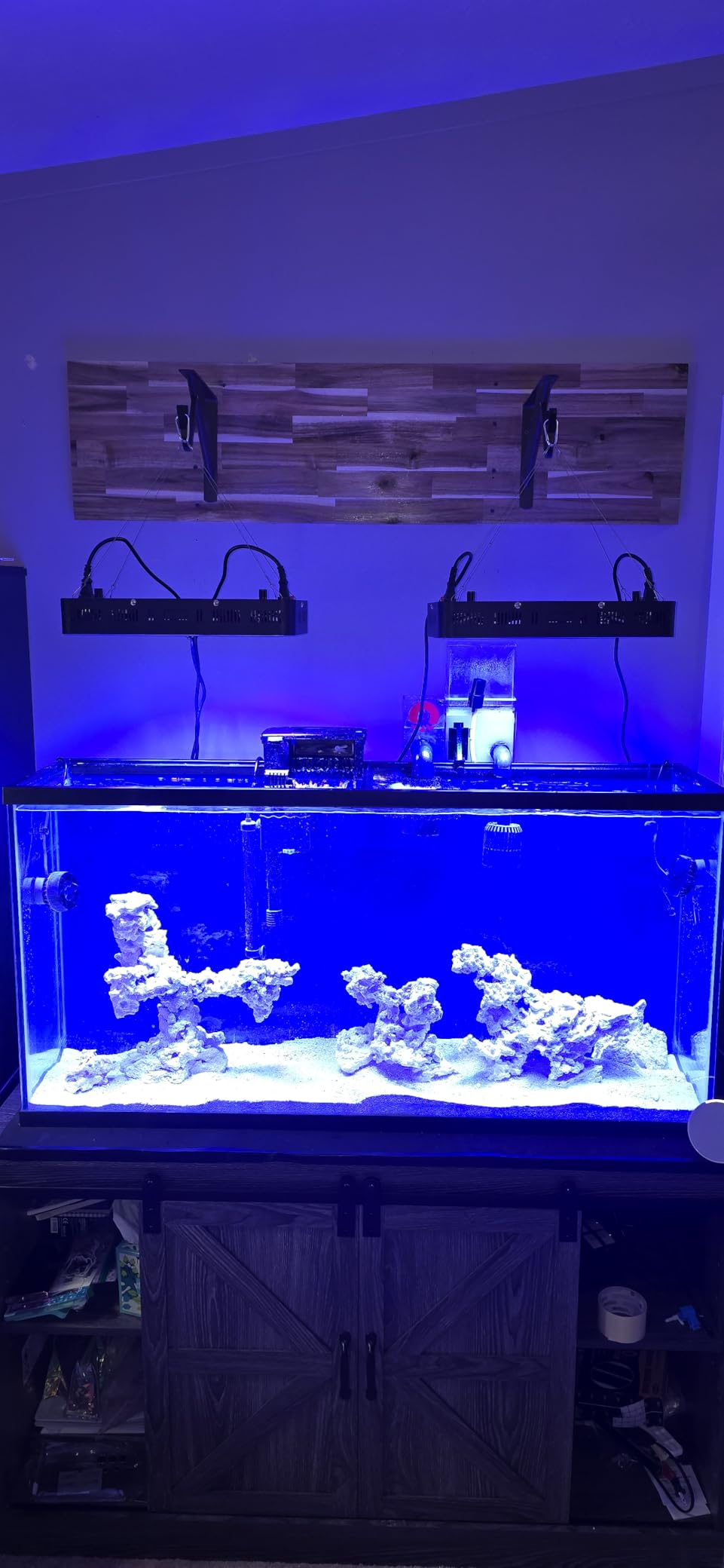 Hlivelood Farmhouse 55-75 Gallon Fish Tank Stand with Power Outlet, Aquarium Stand w/Cabinet&Sliding Barn Door, Heavy Duty Reptile Tank Stand for Fish/Turtle/Reptile Terrarium, 1000LB Capacity, Grey customer photo 2