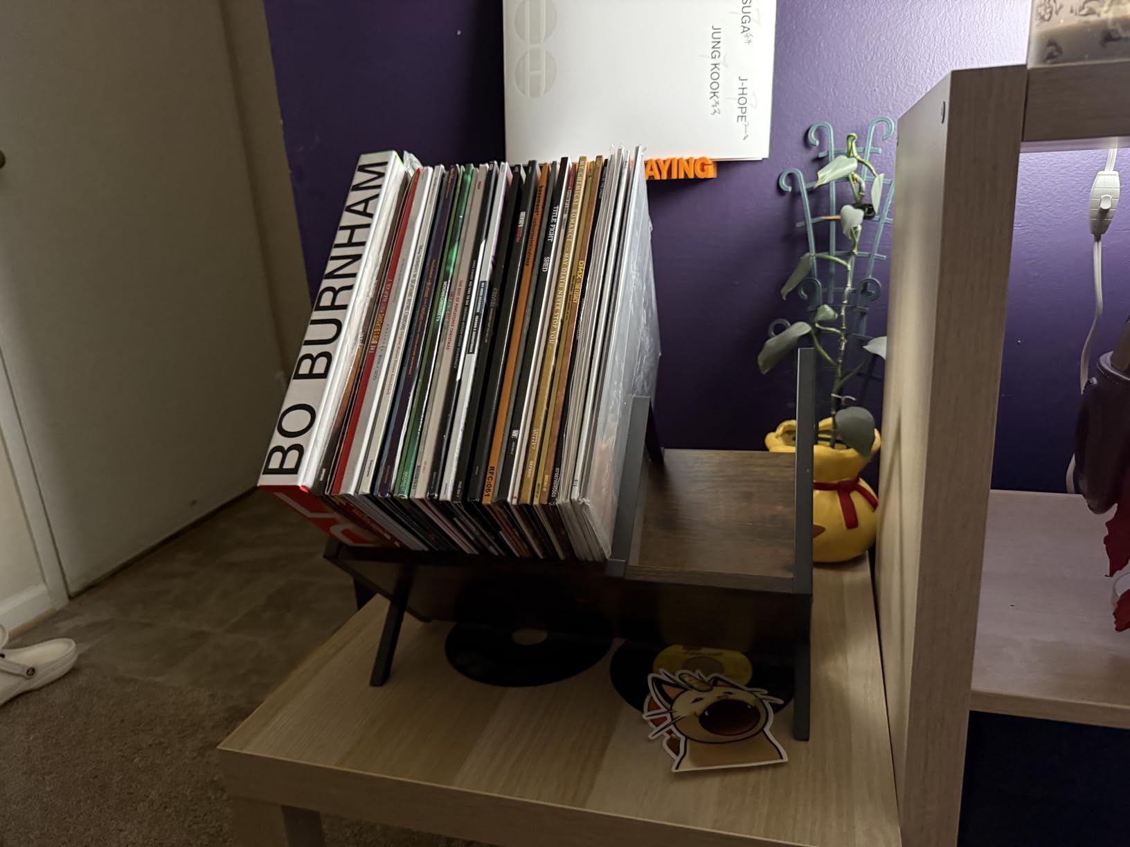 YINMIT Vinyl Record Holder, 80-100 LP Vinyl Record Storage Rack, Quick Assembly Vinyl Record Display, Retro Style Organizer for Magazine, Book, Files, Albums (Rustic Brown, 1 Tier) customer photo 1