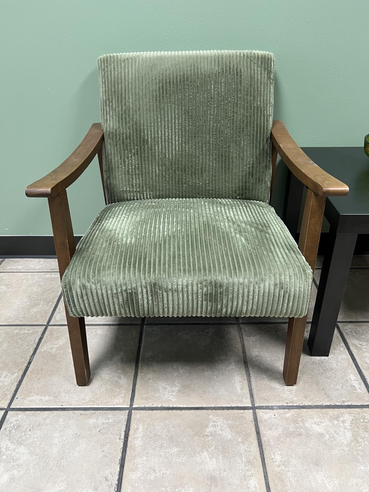 Yaheetech Accent Chairs, Mid-Century Corduroy Fabric Armchairs, Dark Green customer photo 1