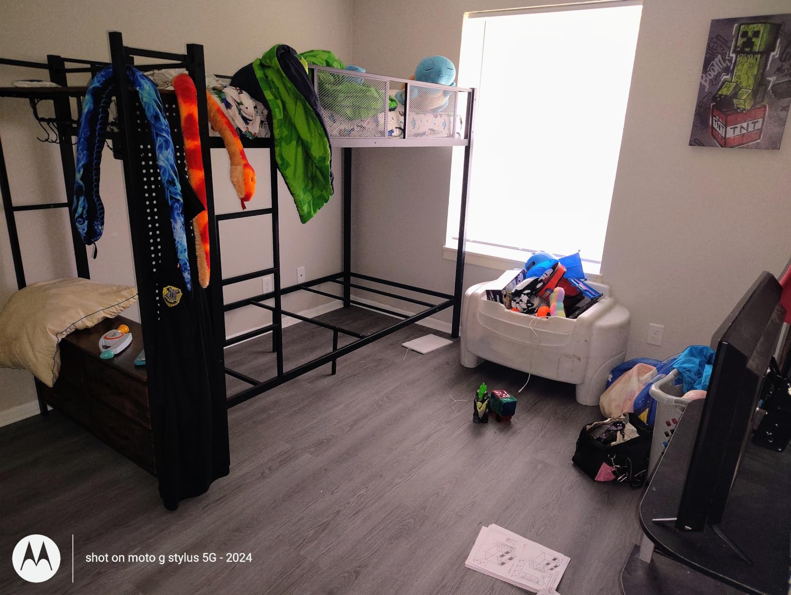 Itaar Metal Bunk Bed Twin Over Twin with Hall Tree, Power Outlet, LED Bunk Bed with 4 Storage Drawers, Bed with Safety Guardrail & Ladders, No Box Spring Needed, Easy Assembly, Rustic Brown customer photo 2