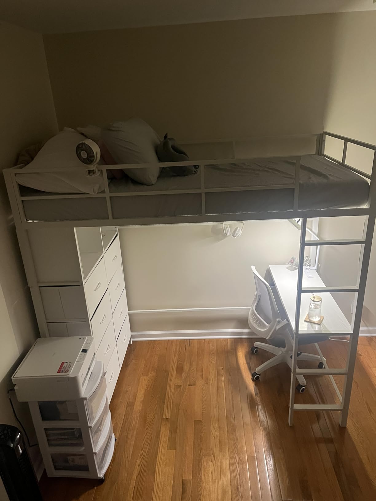 ADORNEVE Twin Loft Bed with Desk, 8 Storage Drawers,LED Lights, White customer photo 1