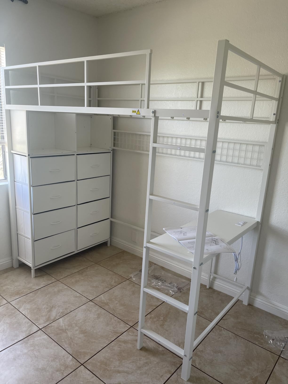 ADORNEVE Twin Loft Bed with Desk, 8 Storage Drawers,LED Lights, White customer photo 2