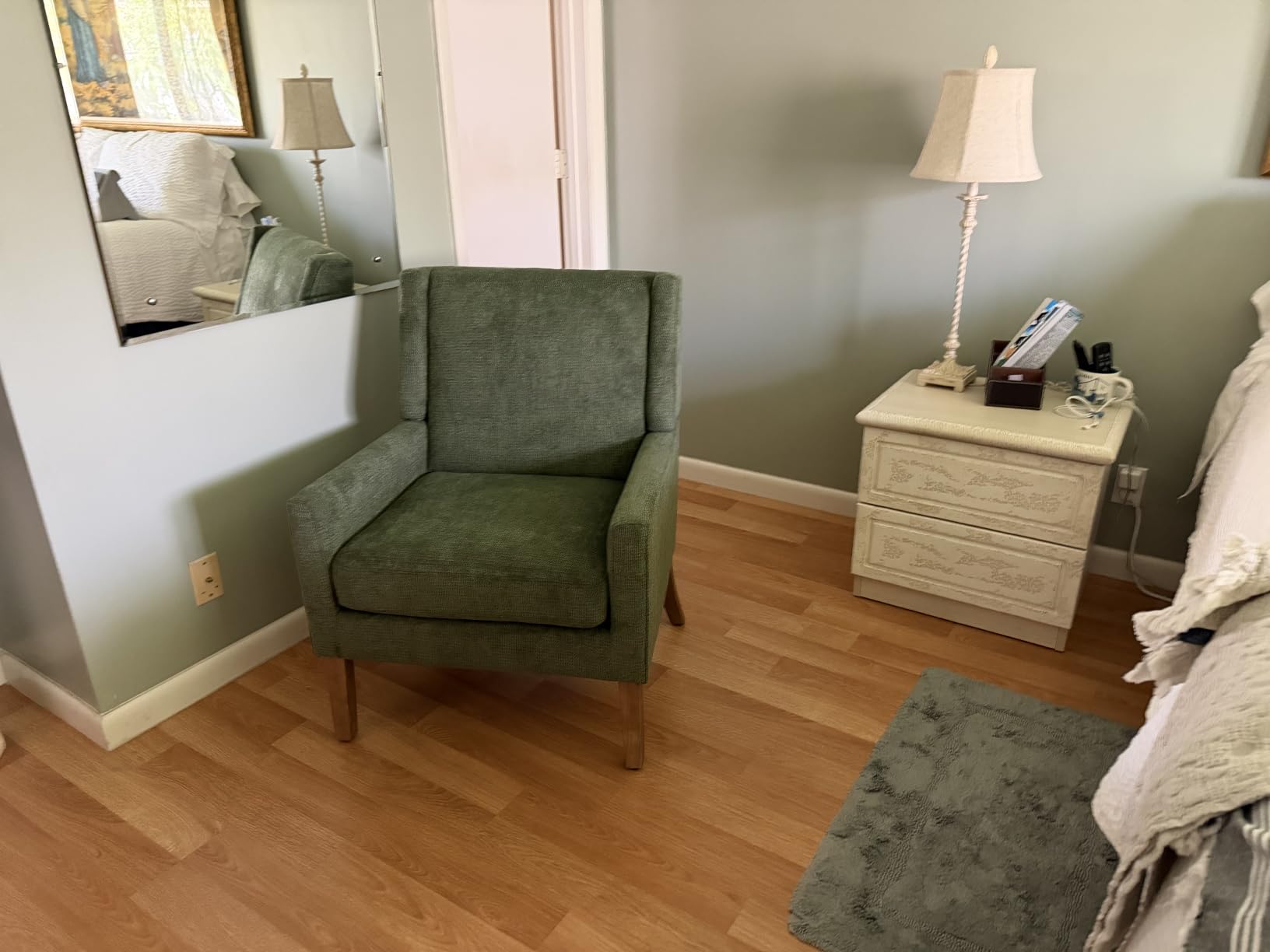 COLAMY Modern Wingback Living Room Chair, Upholstered Fabric Accent Armchair, Single Sofa Chair with Lounge Seat and Wood Legs for Office/Bedroom/Reading Spaces, Beige customer photo 2
