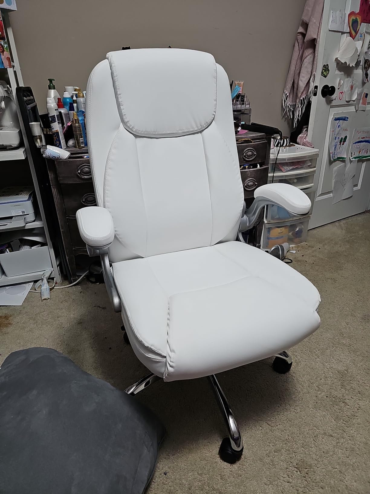 NEO CHAIR Office Desk Chair, High Back PU Leather with Flip-up Arms, Black customer photo 2