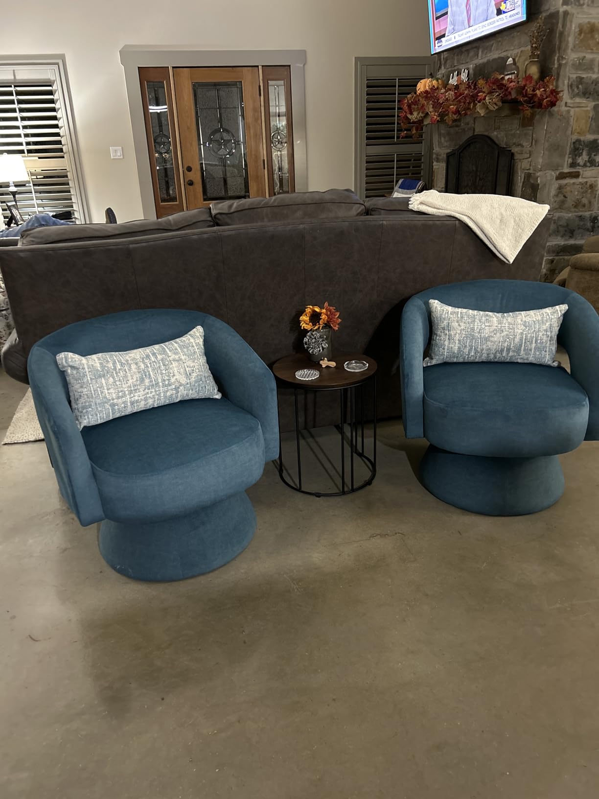 Lexicon Swivel Accent Chair, Modern Velvet Round Barrel Chair, Taupe customer photo 1