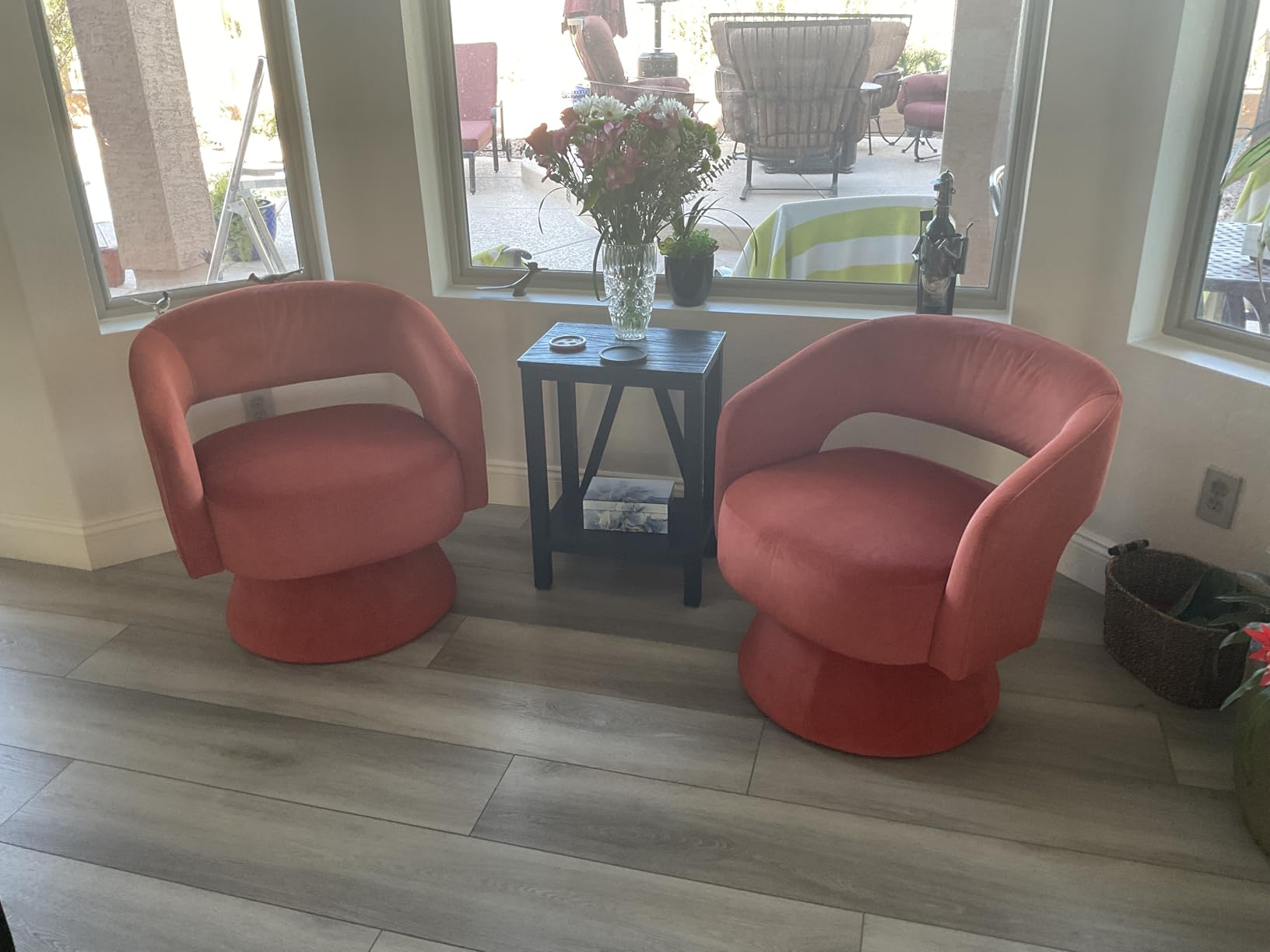 Lexicon Swivel Accent Chair, Modern Velvet Round Barrel Chair, Taupe customer photo 2
