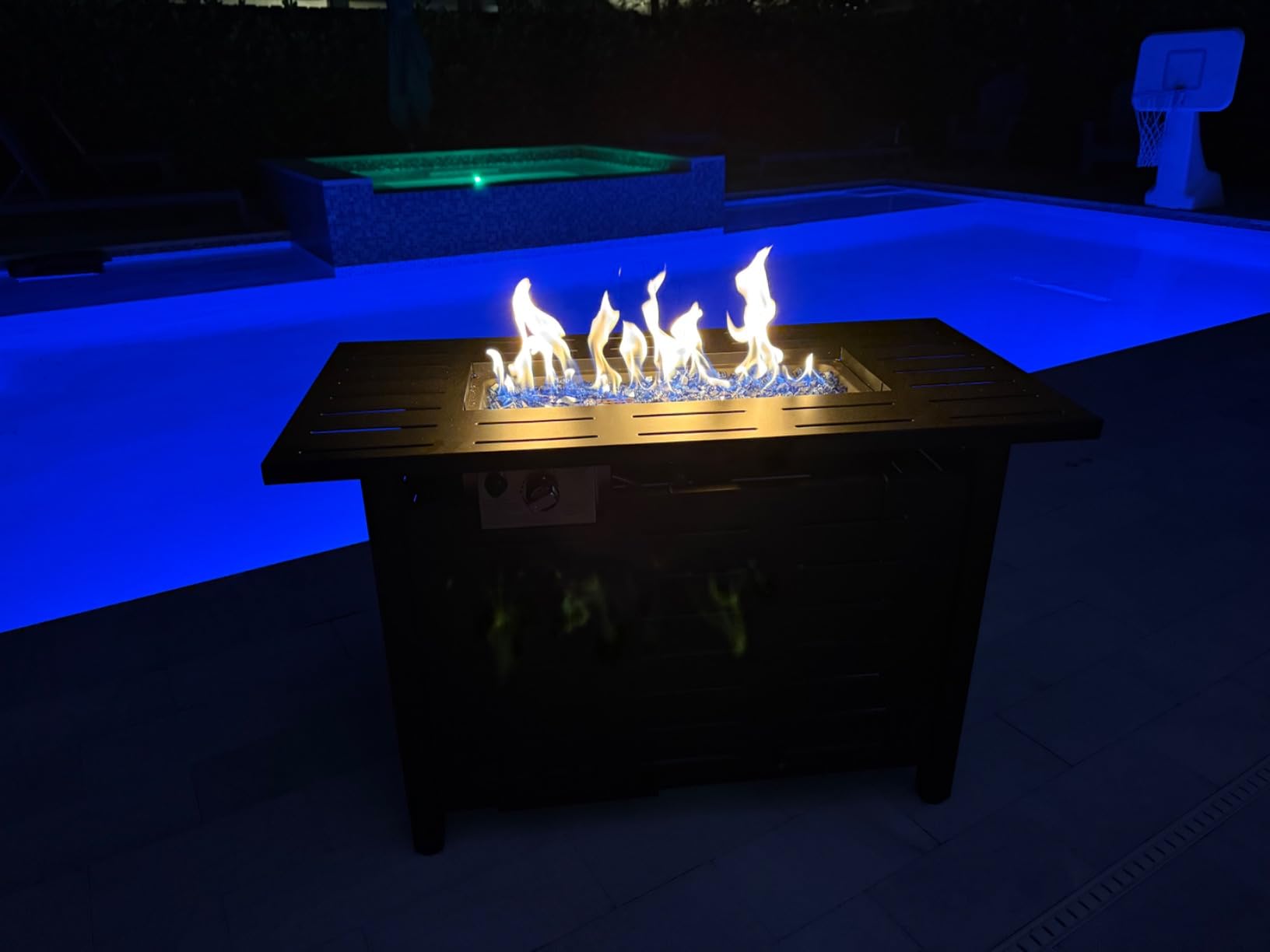 Aoxun 41 Inch Propane Fire Pit–50,000 BTU Gas Fire Pit Table with Removable Lid & Lava Rocks, Rectangle Firepit Table for Outside, Patio, Deck, Backyard, Black customer photo 2