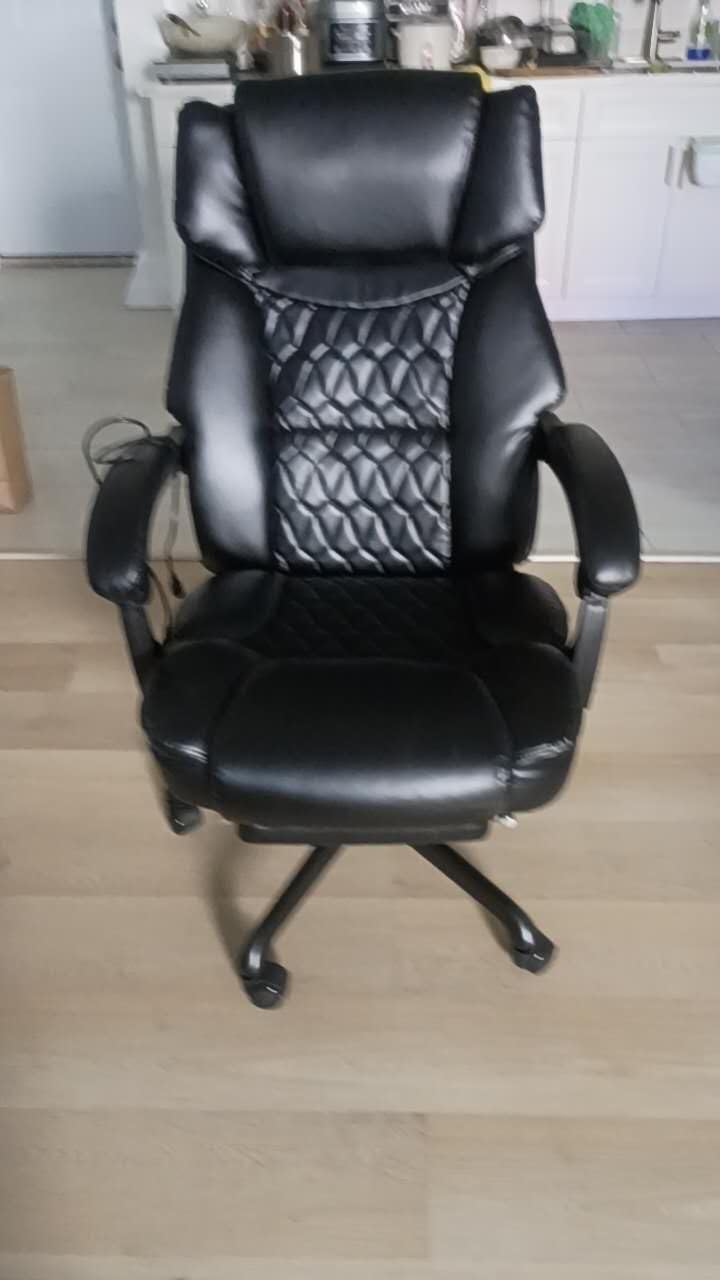 Massage Office Chair with Foot Rest 6 Points Vibration and Heat Home Office Desk Chairs for Heavy People 400lbs Reclining Managerial Chairs Ergonomic Executive Chair (Cream) customer photo 1