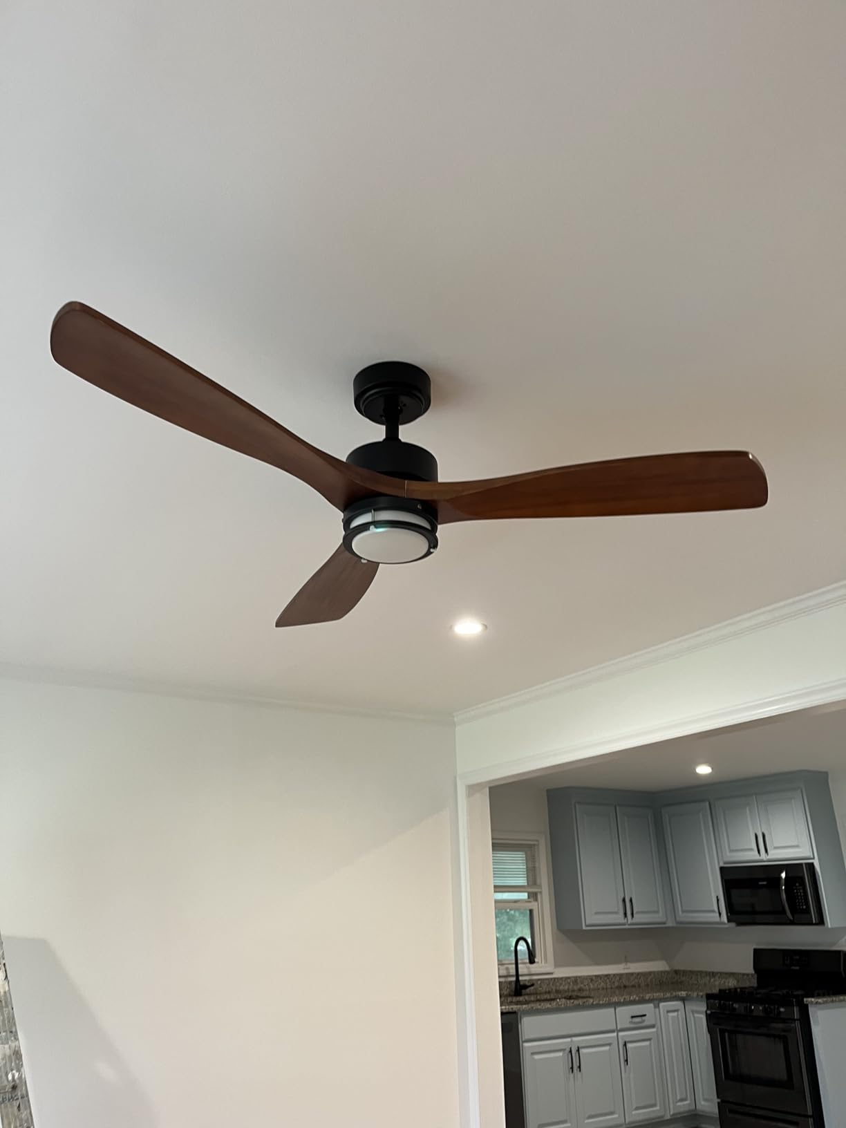 52” Outdoor Ceiling Fan with Light, 3 Walnut Solid Wood Blade, Remote Control, 3CCT Dimmable LED, Timer, 6-Speed Reversible Motor All-Weather Use for Living Room or Patio customer photo 1