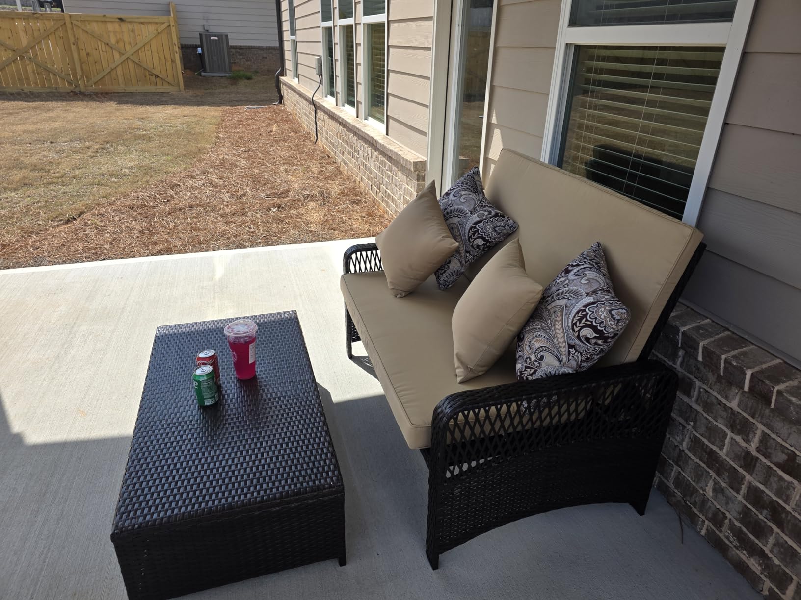 LDAILY Moccha Outdoor Daybed, PE Rattan Double Chaise Lounge w/ 4-Level Adjustable Back, Storage Ottoman, Cushions & Pillows, Separated Seating, Wicker Sunbed for Garden Patio Furniture Set (Beige) customer photo 2