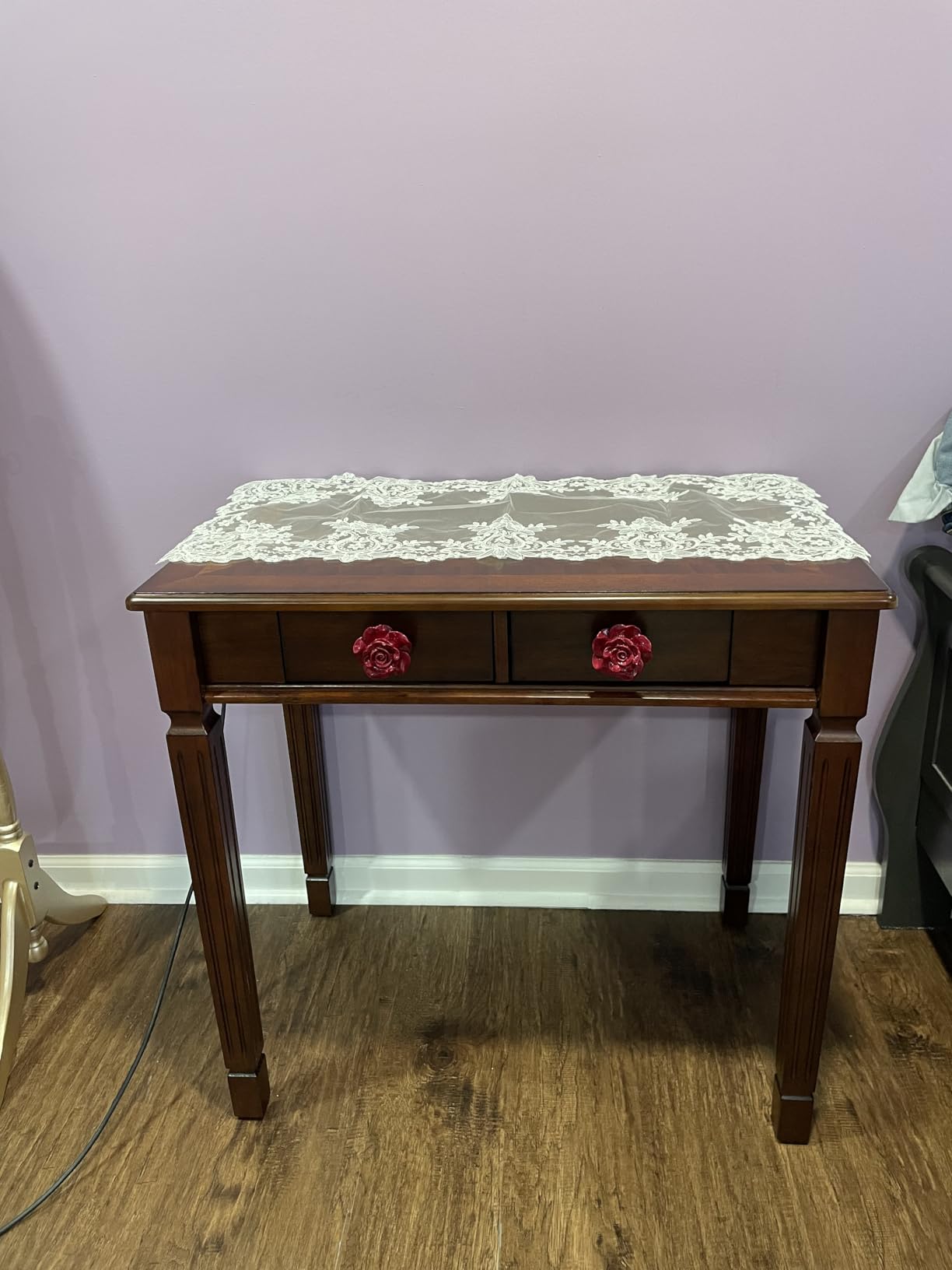 LEEMTORIG Traditional Solid Wood Writing Desk, Small Secretary Desk with 2 Drawers, Mahogany Desk Cherry Wood Writing Table for Home Office, 31.5