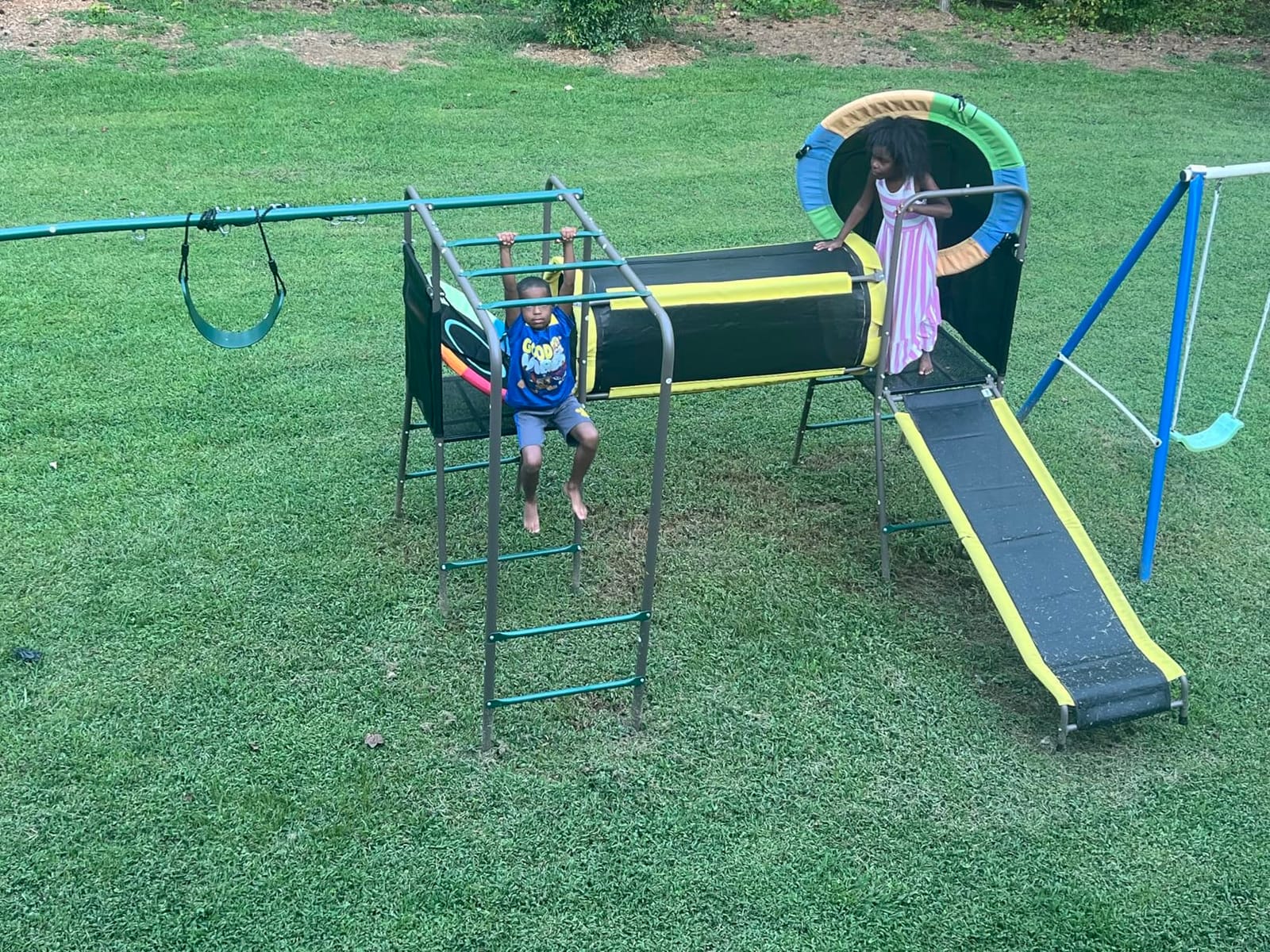 Hapfan Swing Set with Slide,Crawl Tunnel and Monkey Bars for Backyard customer photo 1