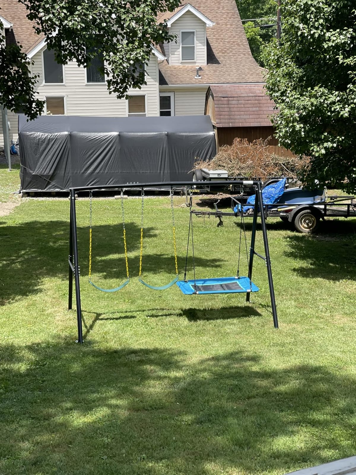 Hapfan 7.3ft Tall Swing Set for Backyard with 3 Swings (Brown & Green) customer photo 1