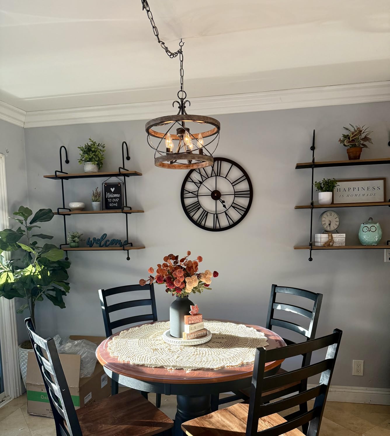 Farmhouse Wood Chandelier Light Fixture, 16 Inch Dining Room Light Fixture customer photo 1