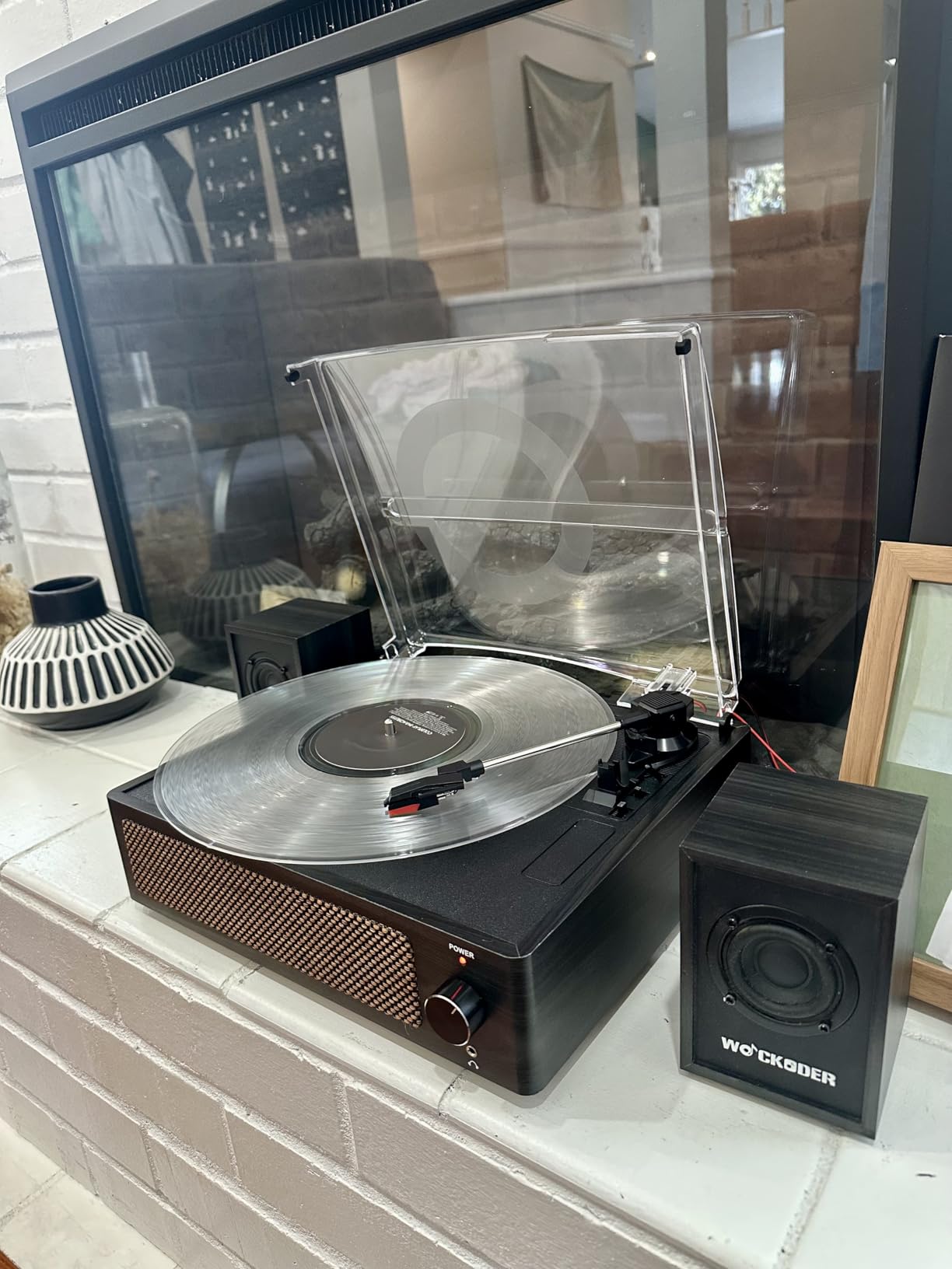 Vinyl Record Player with 2 External Passive Speakers,Black Wooden customer photo 1