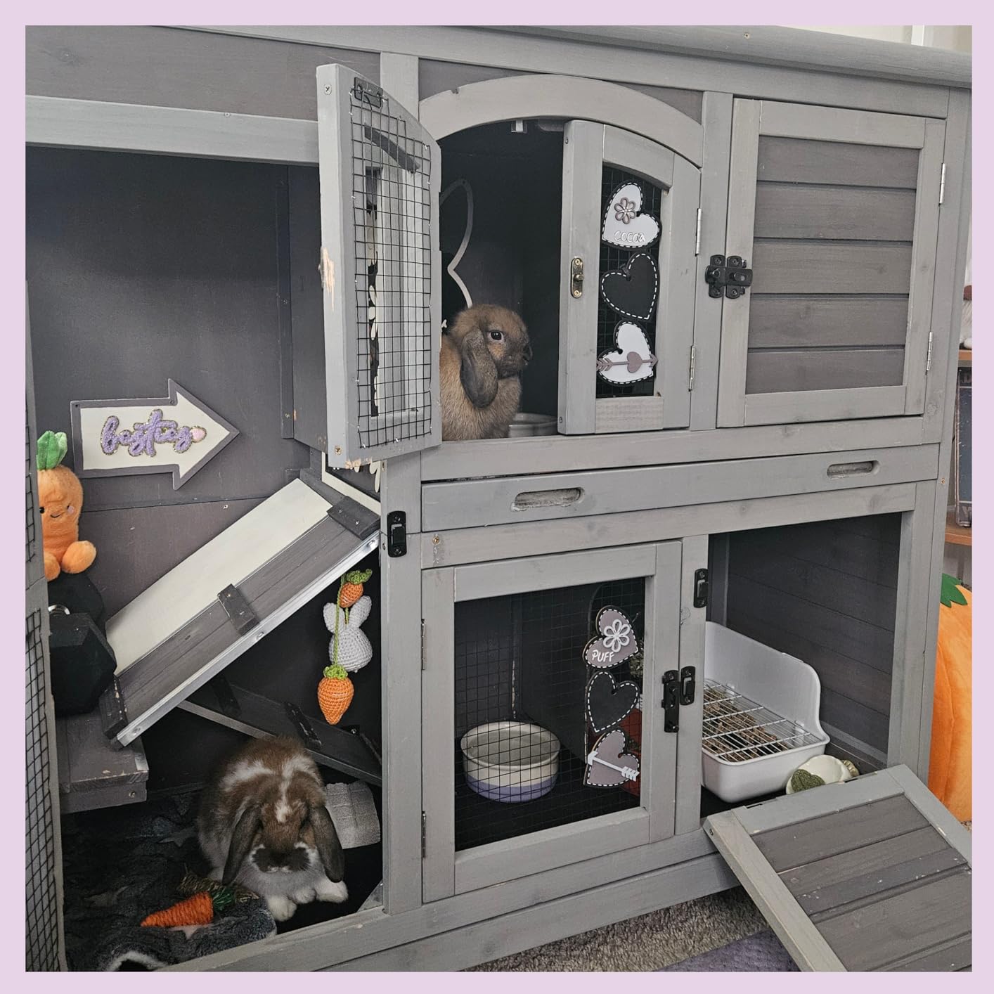 Aivituvin Rabbit Hutch Indoor Bunny Cage Outdoor Bunny House with Wire Floor Leakproof Plastic Tray, Brown customer photo 1