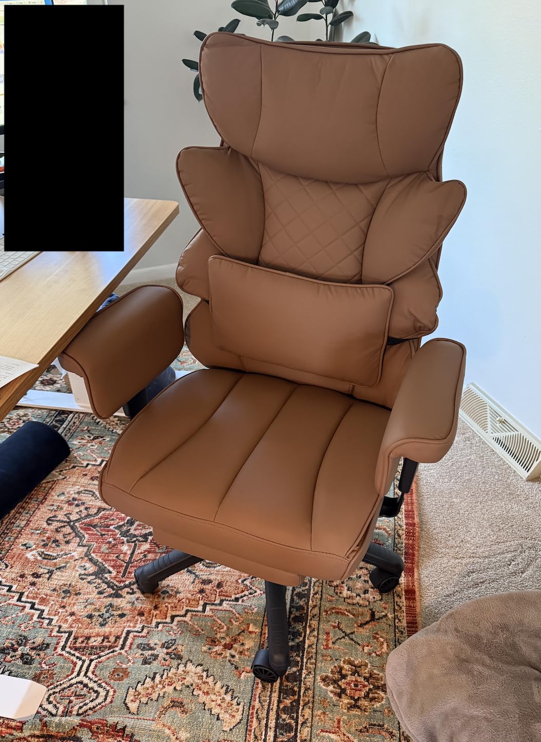 Dowinx Big and Tall Office Chair with Pocket Spring Cushion,High Back Computer Gaming Chairs with Adjustable Armrests,Executive Desk Chairs with Lumbar Support and Footrest,PU-Black customer photo 2