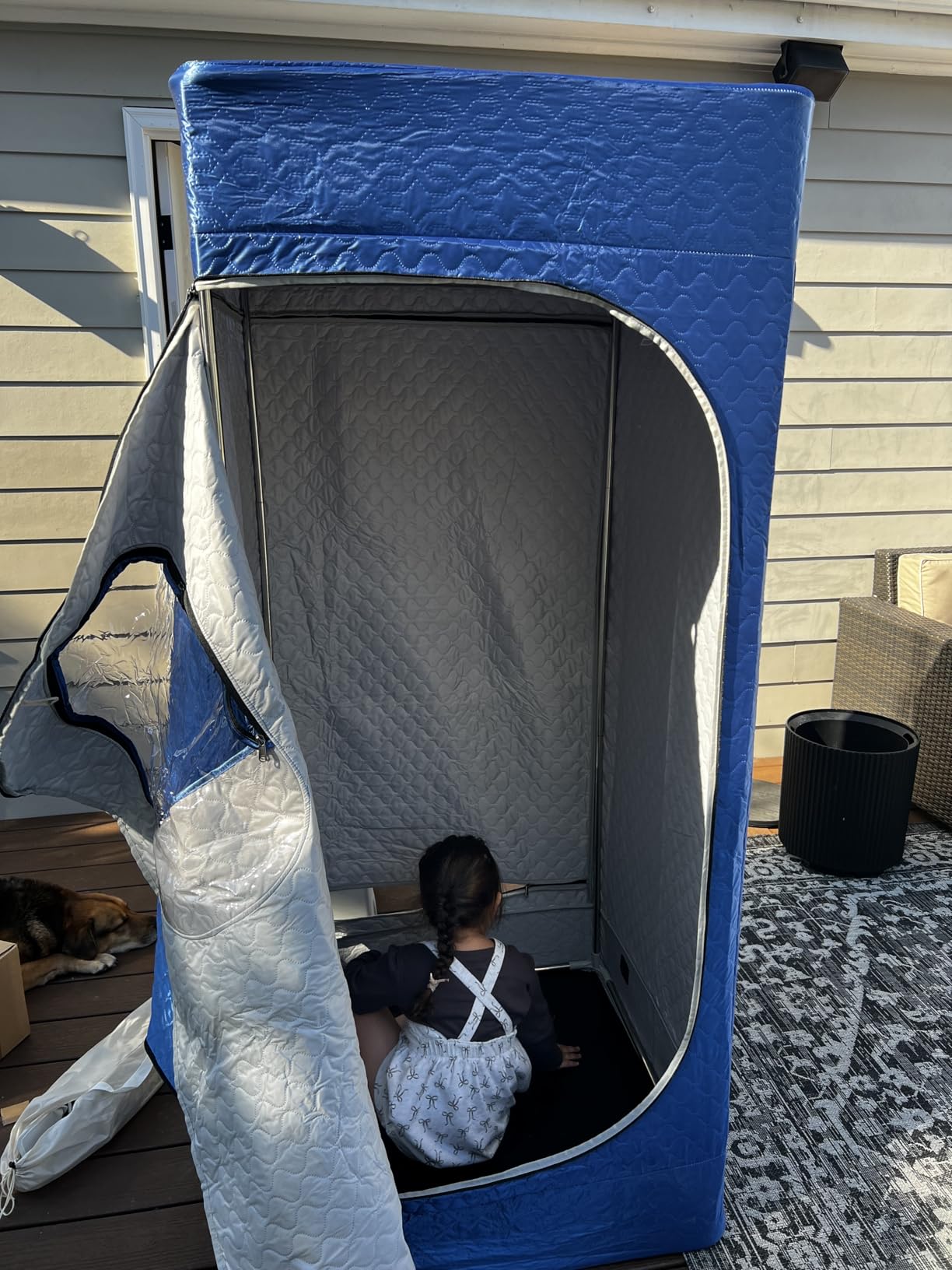 Portable Sauna for Home with 3L 1200W Fast-Heating Steamer, Full Body Sauna Tent for Relaxation,Detox, Self-Care,Large Folding Chair, 9 Heat Levels, 99-Min Timer, Remote Control, 32' x32' x 71',Blue customer photo 2