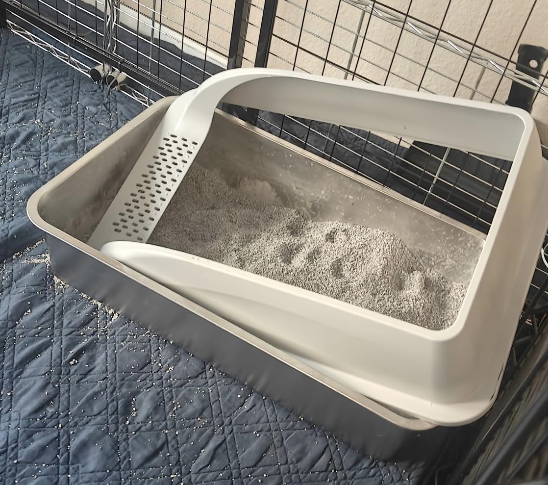XL Open Top Stainless Steel Litter Box with High Sides,Light Gray customer photo 2