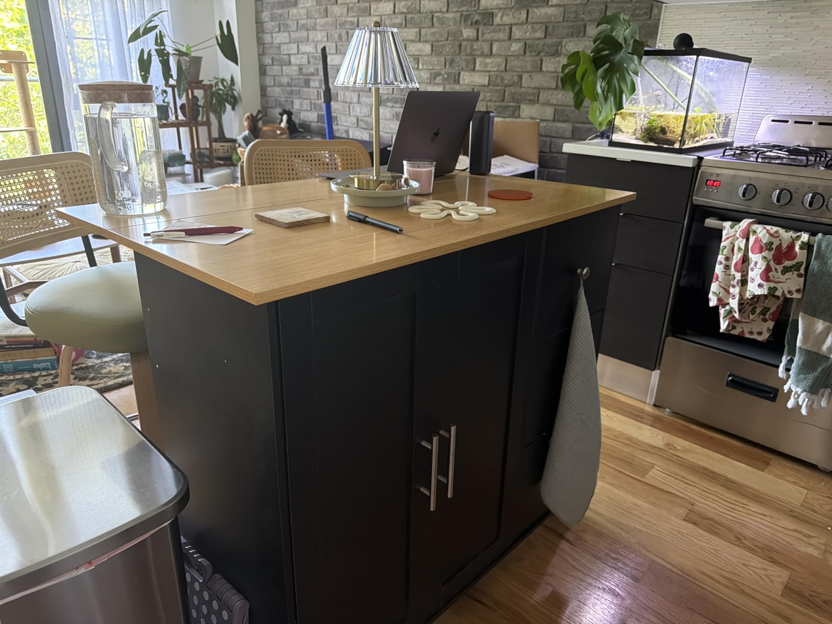 Shintenchi Kitchen Island with Folding Drop Leaf, Rolling Island Table with Storage, Kitchen Cabinet on Wheels with Seating Area for Kitchen, Bar Cart with Cabinet, White customer photo 1