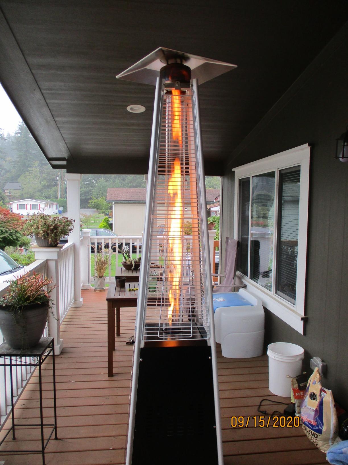 Pamapic Outdoor Propane Patio Heater, Water‑Drop Hollow Pattern Outdoor Heater, CSA Certified Weather Resistant Heater with Lockable Wheels & Protective Cover for Backyard Balcony, Charcoal customer photo 1