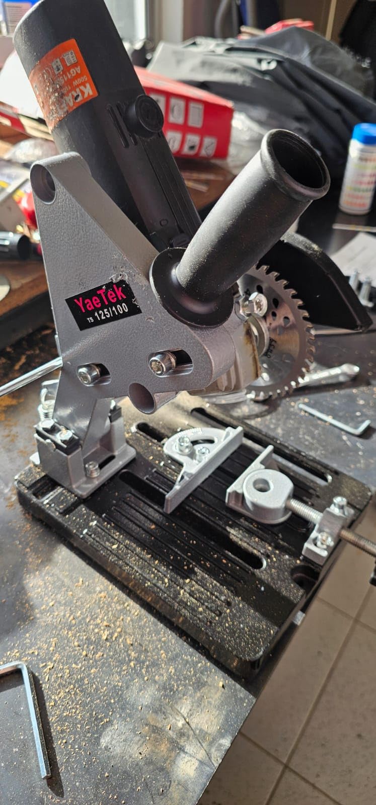 YaeTek Angle Grinder Stand Grinder Holder Cutter Support Cast Iron base 100mm 125mm (4in-5in.) customer photo 2