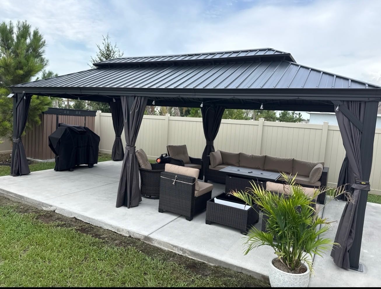 PURPLE LEAF Patio Gazebo 12' X 20' Built-in Drainage System, Gray customer photo 1