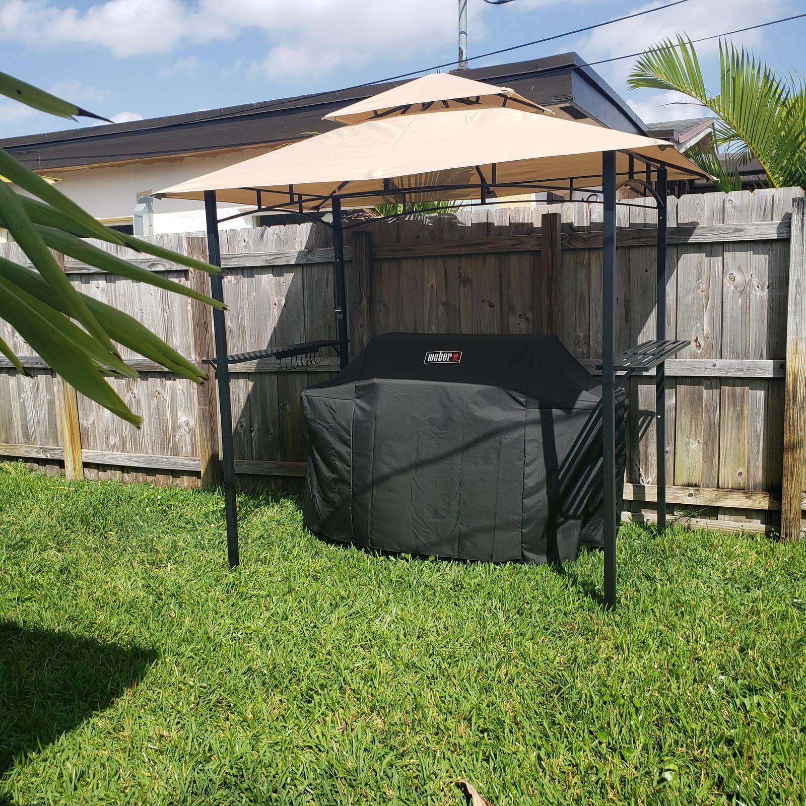AECOJOY 8' x 5' Outdoor Grill Gazebo Canopy, BBQ Canopy for Outdoor Grill, 2- Tier BBQ Gazebo Shelter for Patio, Backyard and More (Beige) customer photo 1