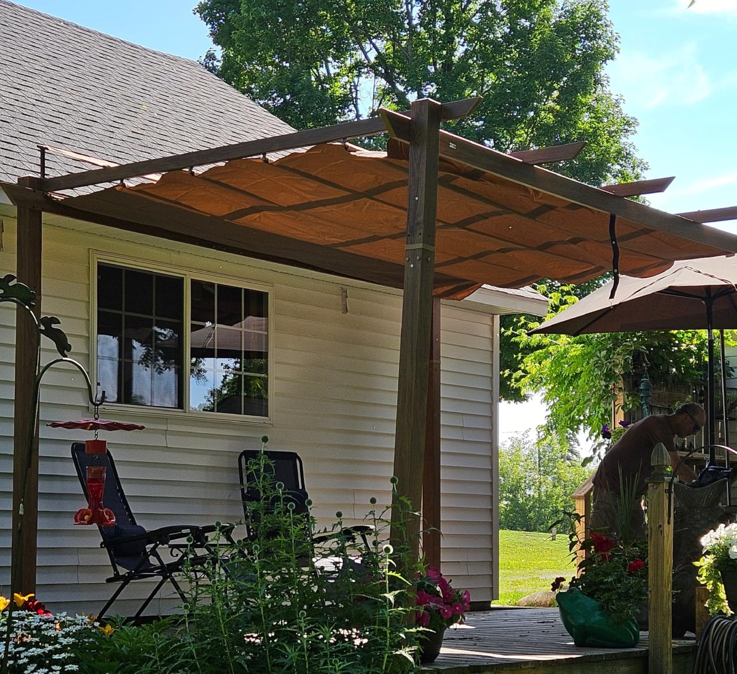 Domi Outdoor Living 10’ X 10’ Outdoor Retractable Pergola with Weather-Resistant Canopy Aluminum Garden Pergola Patio Grill Gazebo for Courtyard customer photo 1