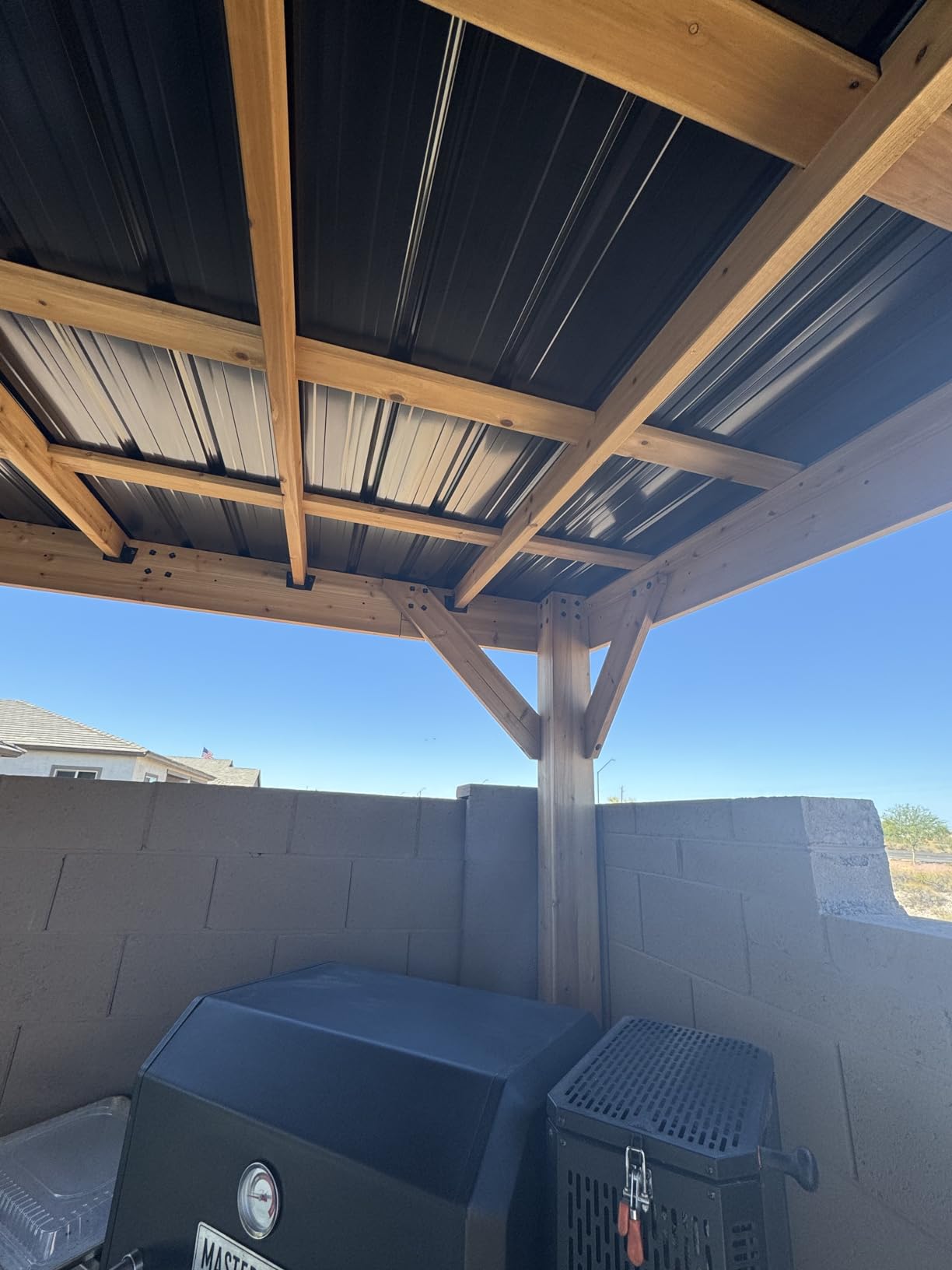 Backyard Discovery Saxony XL 12' x 6' Cedar Wood BBQ Grill Gazebo Pavilion with Hardtop Galvanized Steel Roof, Bar Tops, Powerport, Snow Support, Wind Resistance, Cook Station for Outdoor Patio, Deck customer photo 2