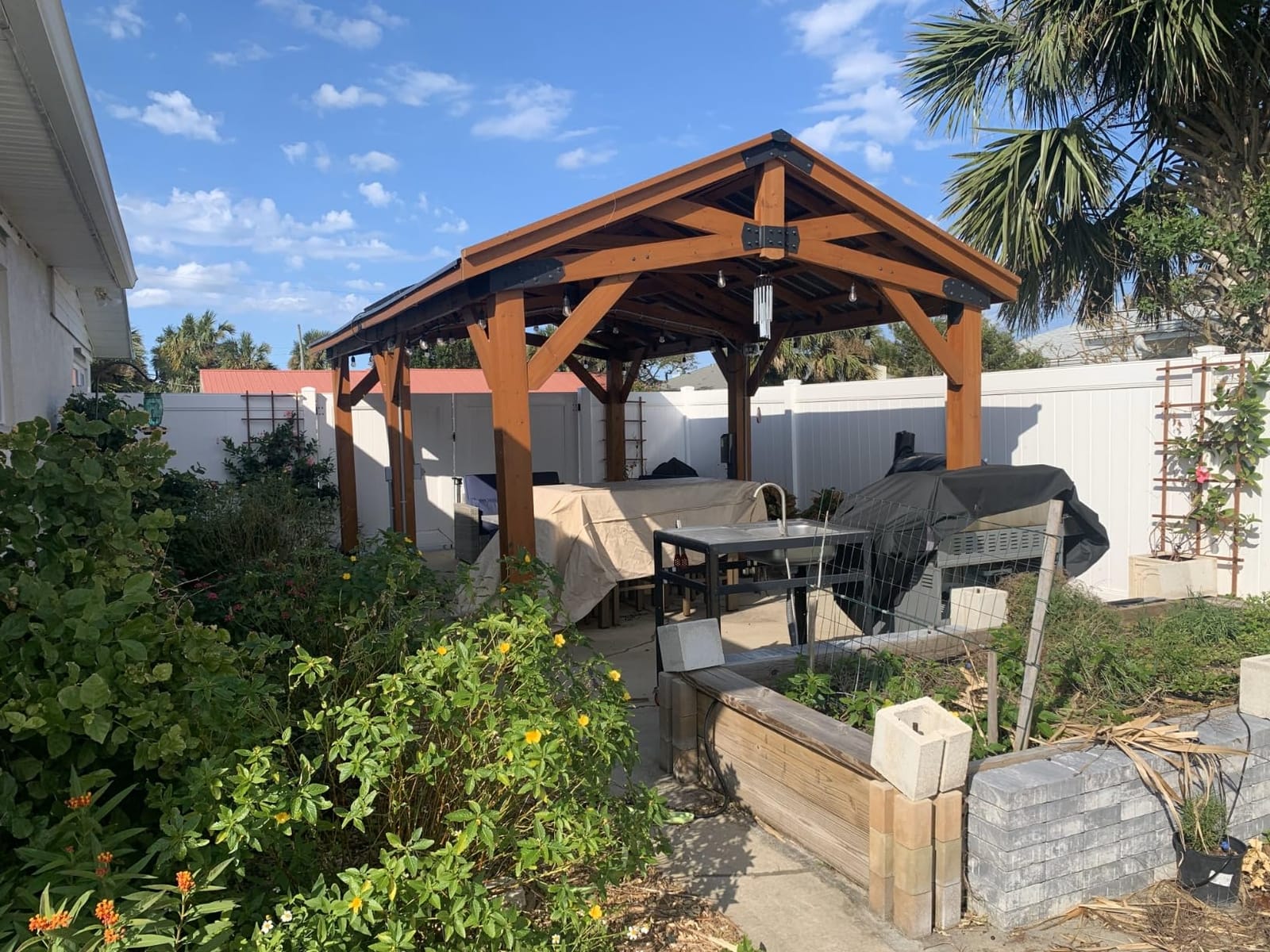 Backyard Discovery Norwood 10' x 10' Cedar Wood Outdoor Gazebo Pavilion with Hardtop Galvanized Steel Peak Roof, Snow Support, Wind Resistance, PowerPort, Shade for Garden, Patio, Deck, Entertaining customer photo 2