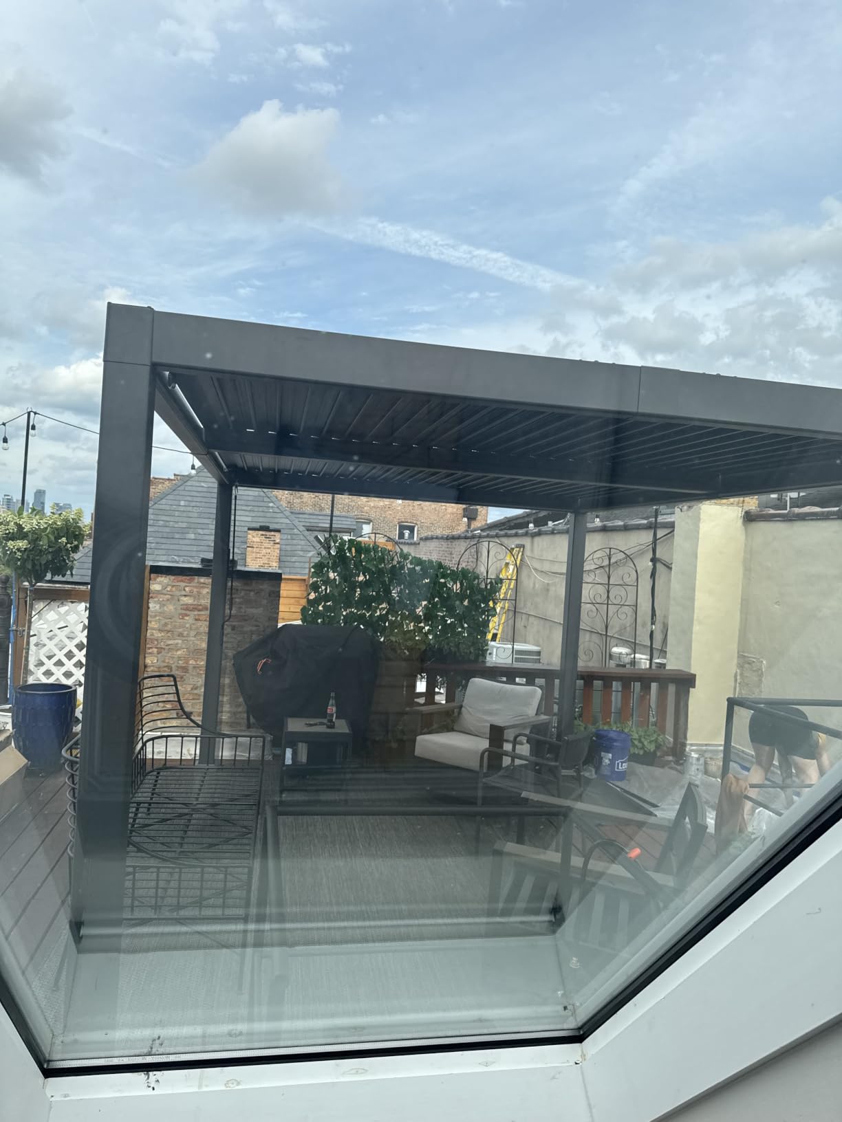 PURPLE LEAF 92KS Louvered Pergola 8' x 10' with LED Strip Lights, Gray customer photo 2
