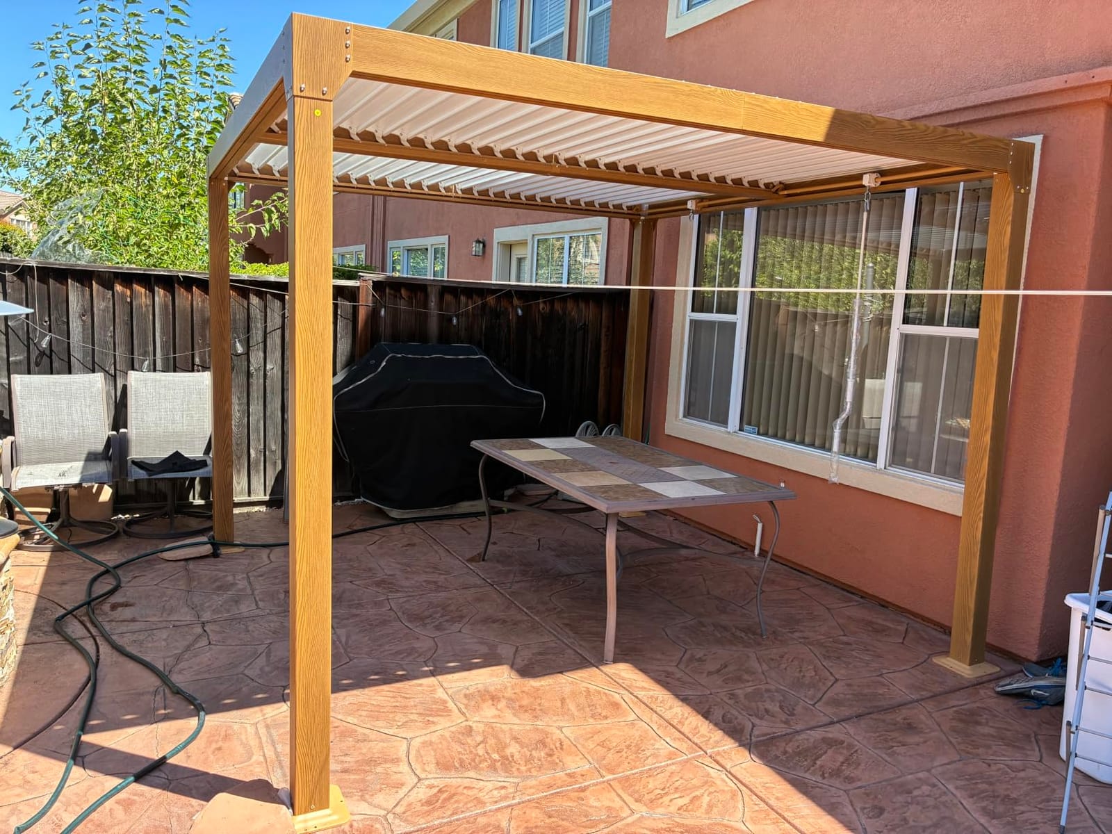 12' x 16' Louvered Pergola, Outdoor Pergola with Adjustable Louvered Roof, Reinforced Aluminum Frame, Integrated Drainage System, for Patio, Deck, Grey customer photo 2